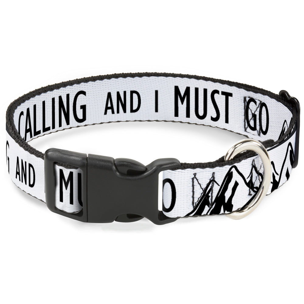 Plastic Clip Collar - THE MOUNTAINS ARE CALLING AND I MUST GO/Mountains Outline White/Black Plastic Clip Collars Buckle-Down