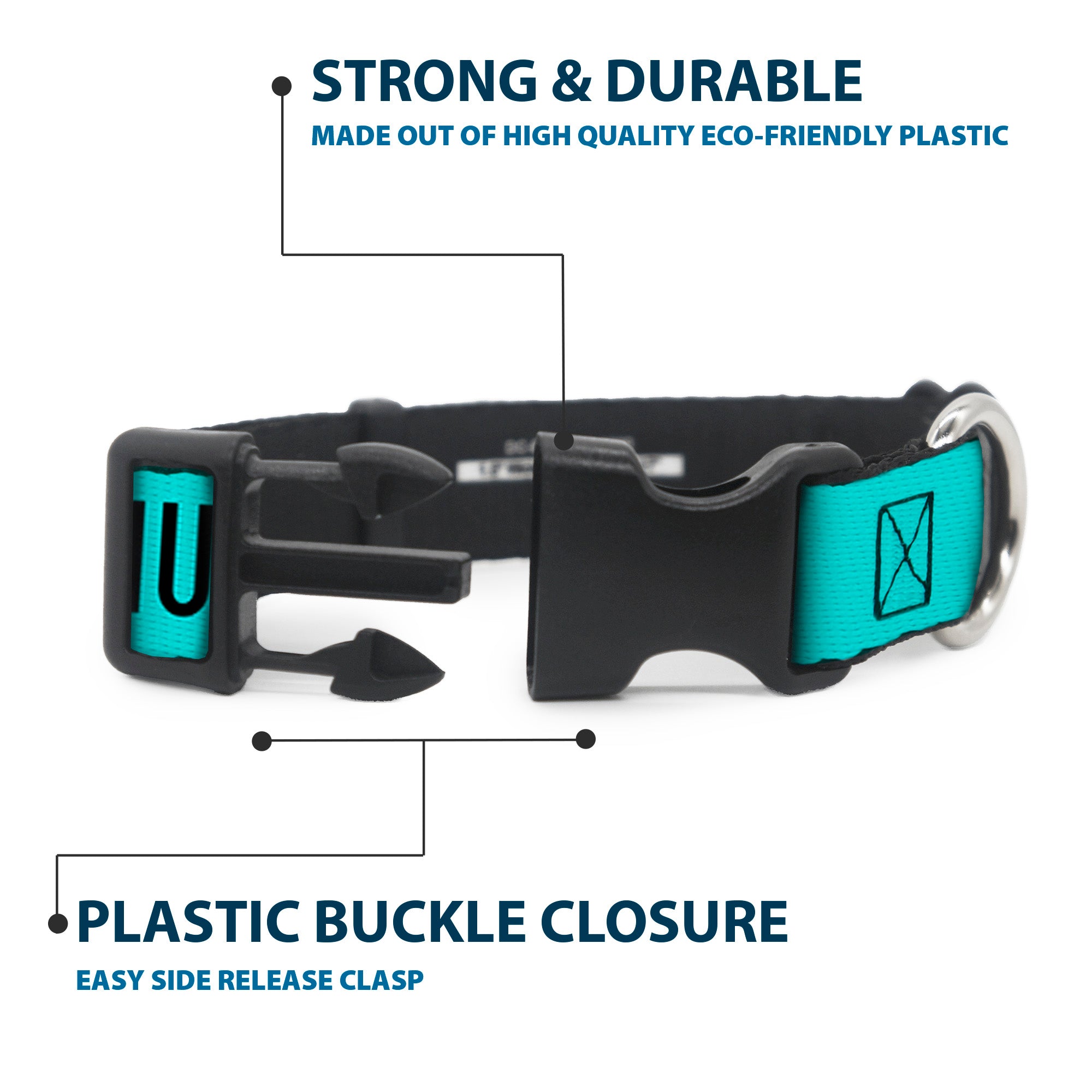 Plastic Clip Collar - THE MOUNTAINS ARE CALLING AND I MUST GO/Mountains Outline2 Teal/White/Black Plastic Clip Collars Buckle-Down
