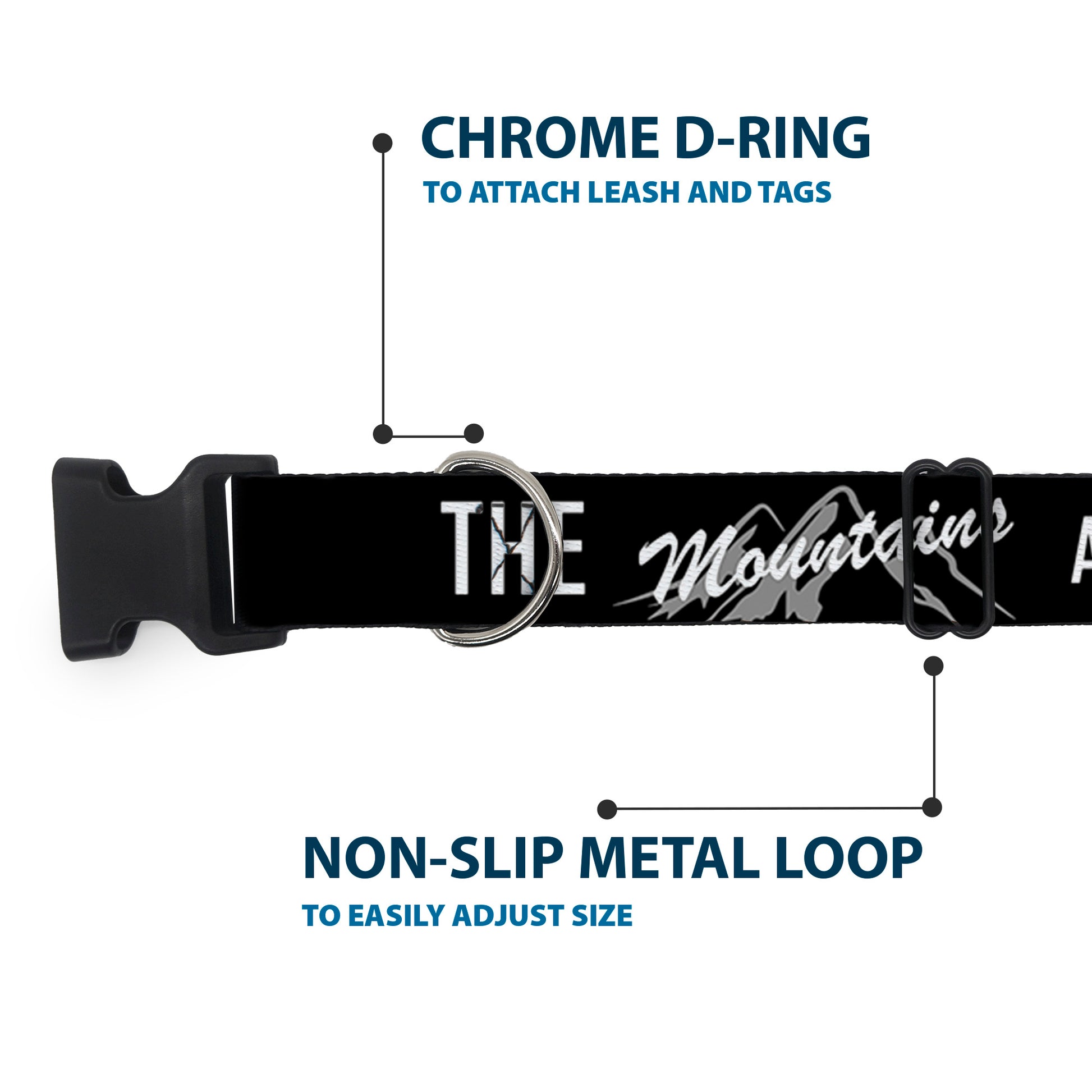 Plastic Clip Collar - THE MOUNTAINS ARE CALLING AND I MUST GO/Mountains Outline3 Black/Gray/White Plastic Clip Collars Buckle-Down