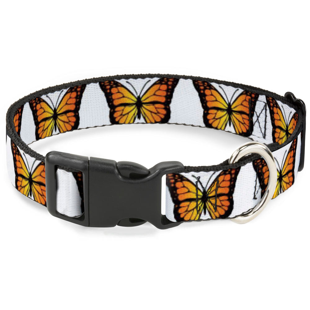 Plastic Clip Collar - Monarch Butterfly Repeat White Plastic Clip Collars Buckle-Down
