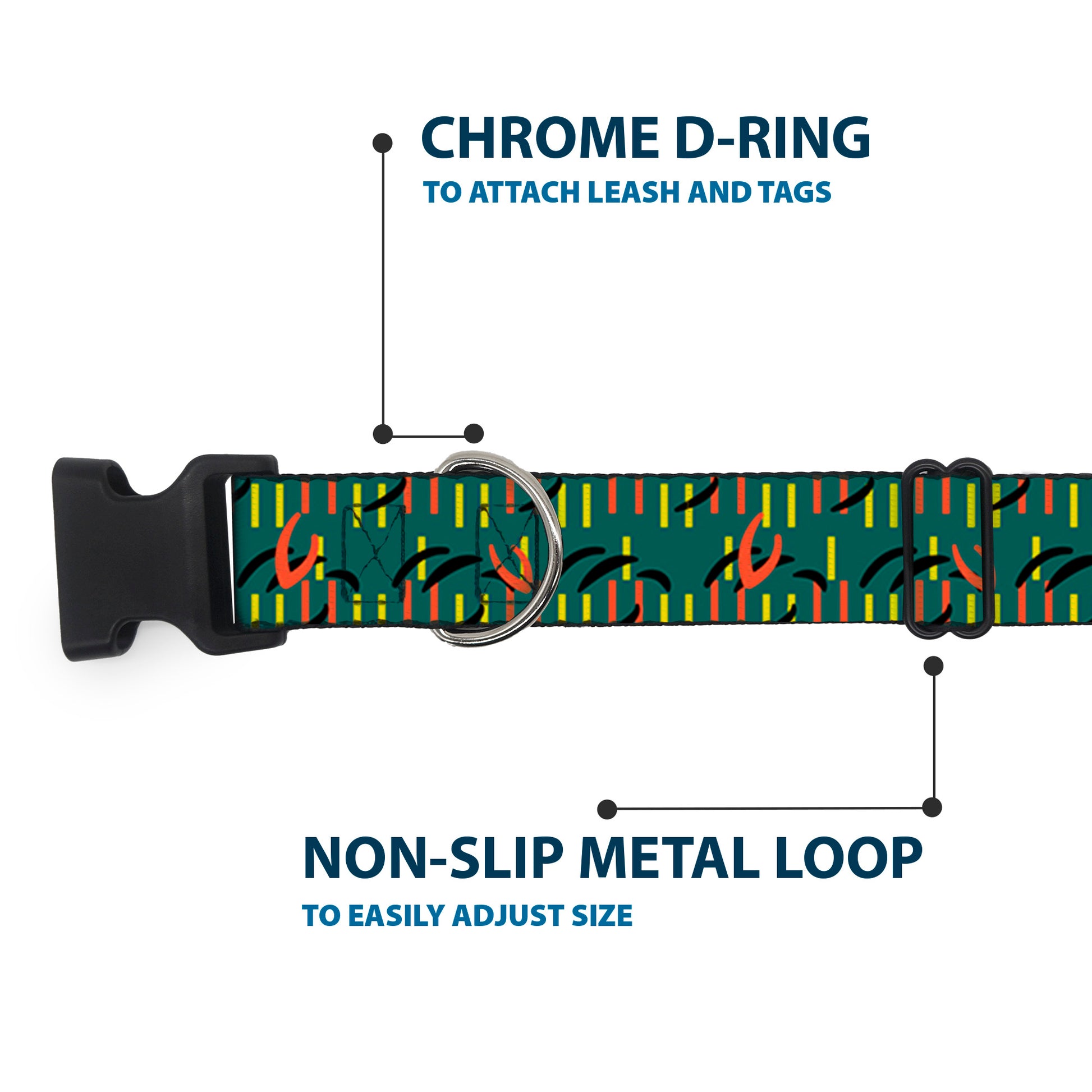 Plastic Clip Collar - MCO Orlando International Airport Carpet Teal/Orange/Yellow/Black Plastic Clip Collars Buckle-Down