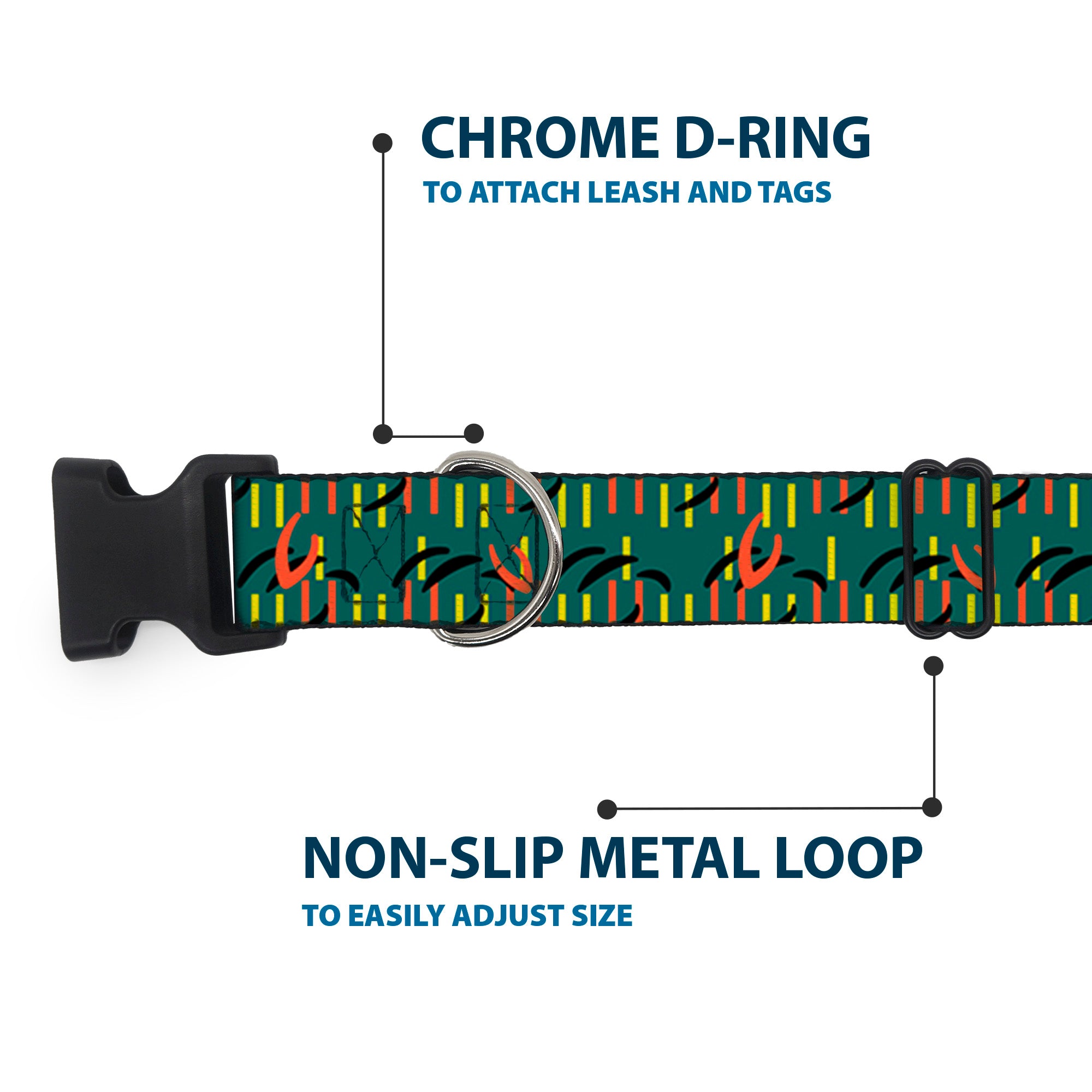 Plastic Clip Collar - MCO Orlando International Airport Carpet Teal/Orange/Yellow/Black Plastic Clip Collars Buckle-Down