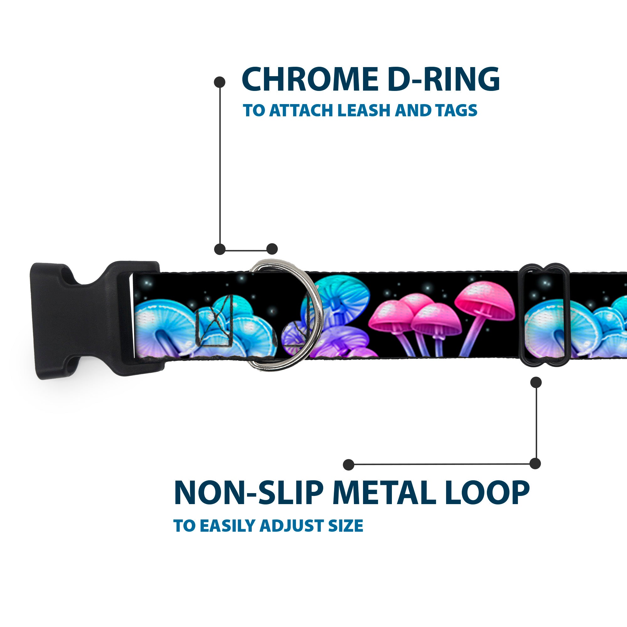 Plastic Clip Collar - Mushroom Glow Black/Multi Color Plastic Clip Collars Buckle-Down