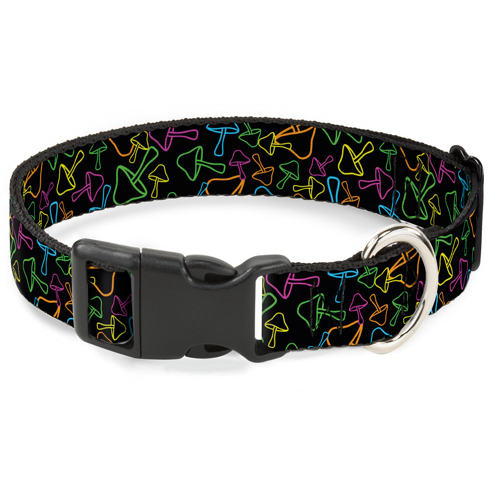 Plastic Clip Collar - Mushroom Outline Scattered Black/Multi Neon Plastic Clip Collars Buckle-Down