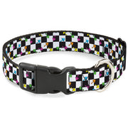 Plastic Clip Collar - Mushrooms Scattered Checker Black/White/Multi Neon Plastic Clip Collars Buckle-Down