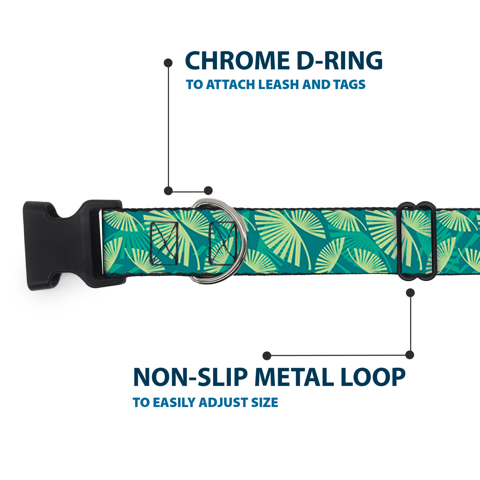 Plastic Clip Collar - Palm Leaves Stacked Pastel Greens Plastic Clip Collars Buckle-Down