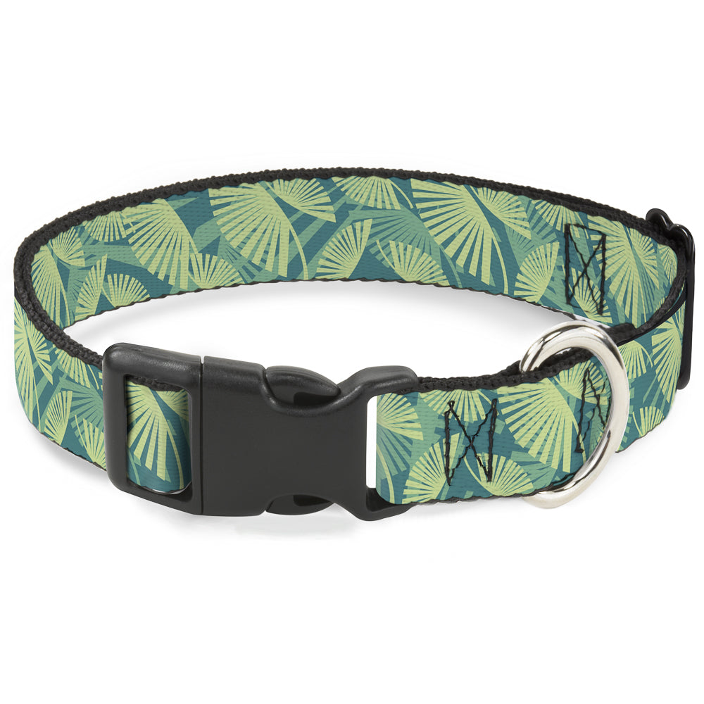 Plastic Clip Collar - Palm Leaves Stacked Pastel Greens Plastic Clip Collars Buckle-Down