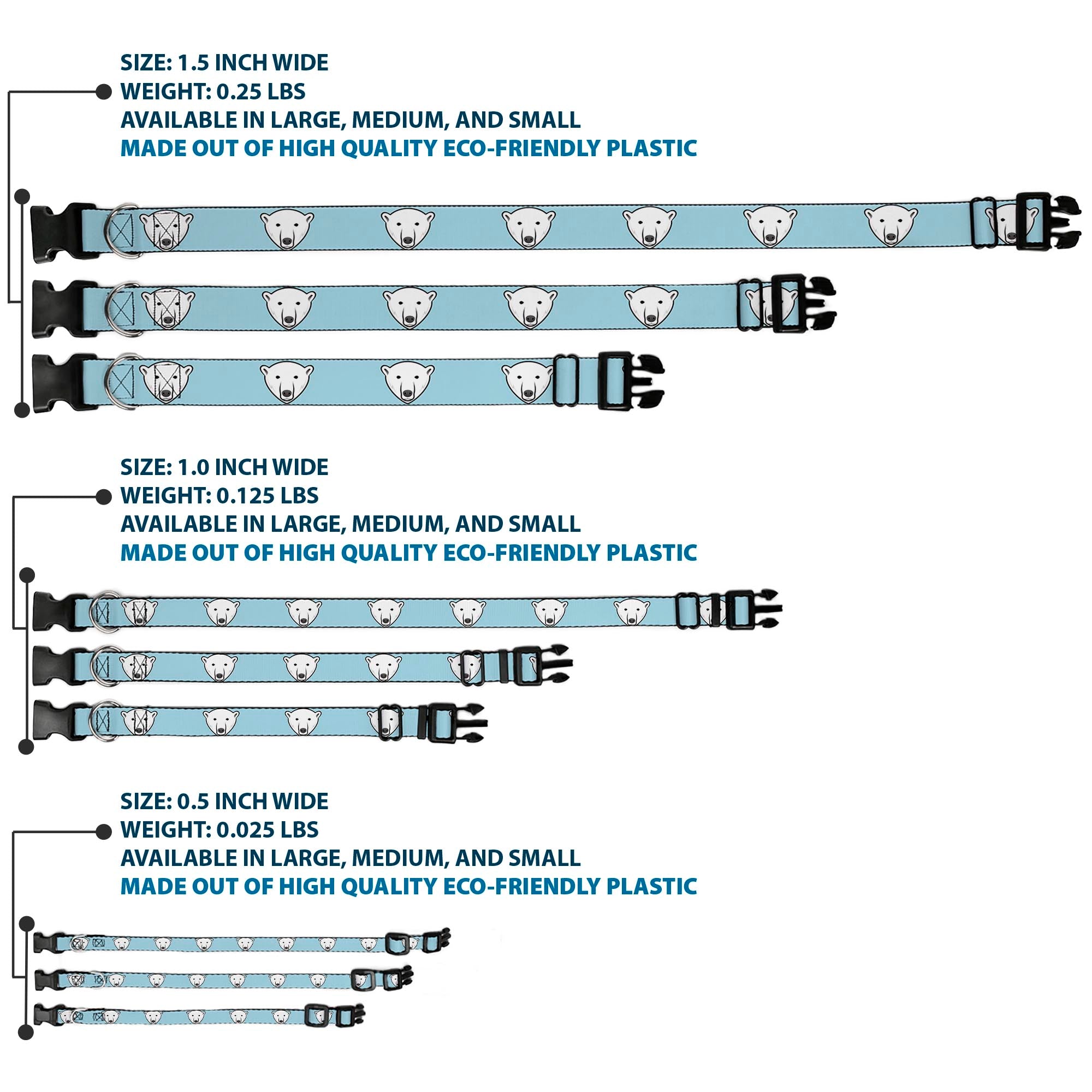 Plastic Clip Collar - Polar Bear Repeat Baby Blue Plastic Clip Collars Buckle-Down