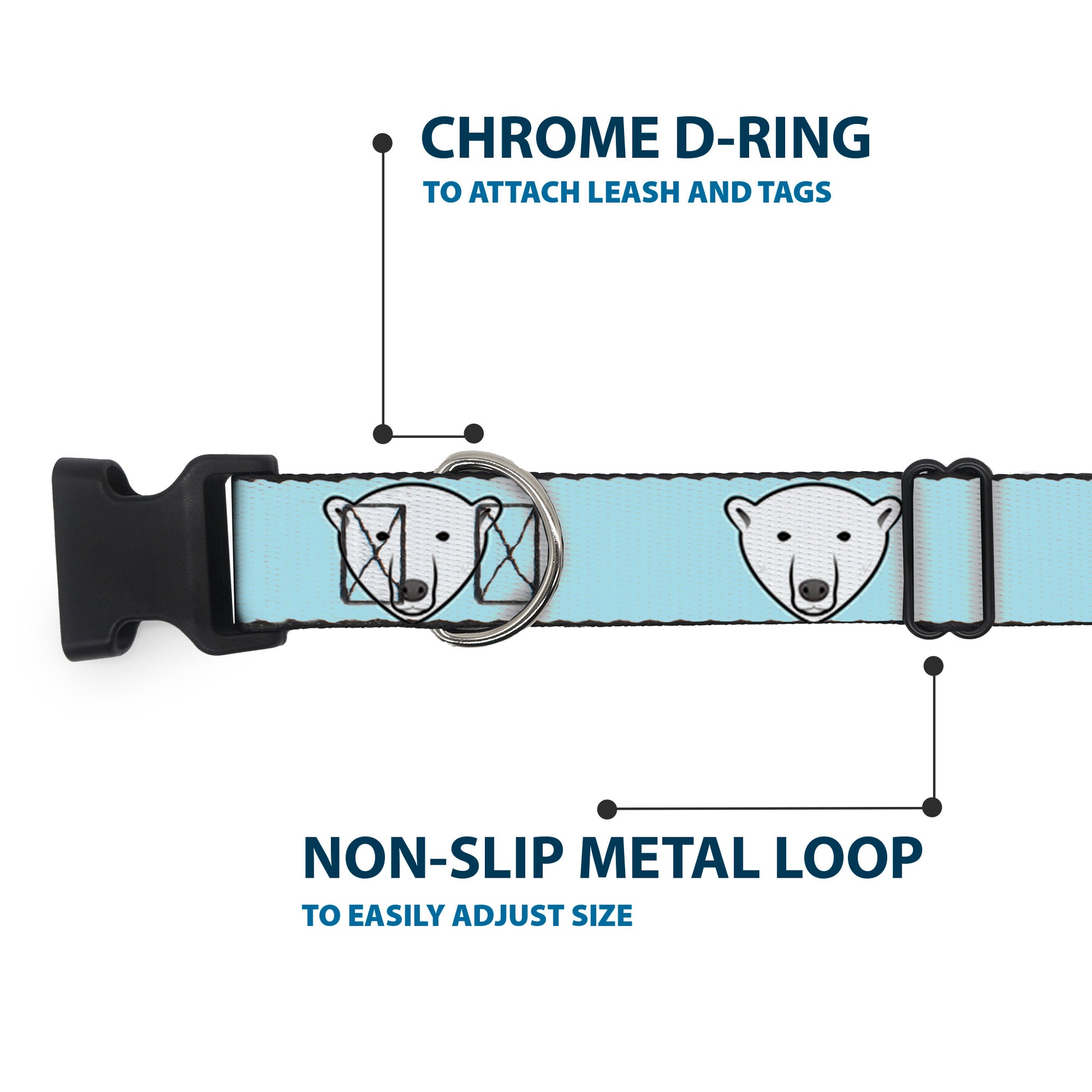 Plastic Clip Collar - Polar Bear Repeat Baby Blue Plastic Clip Collars Buckle-Down