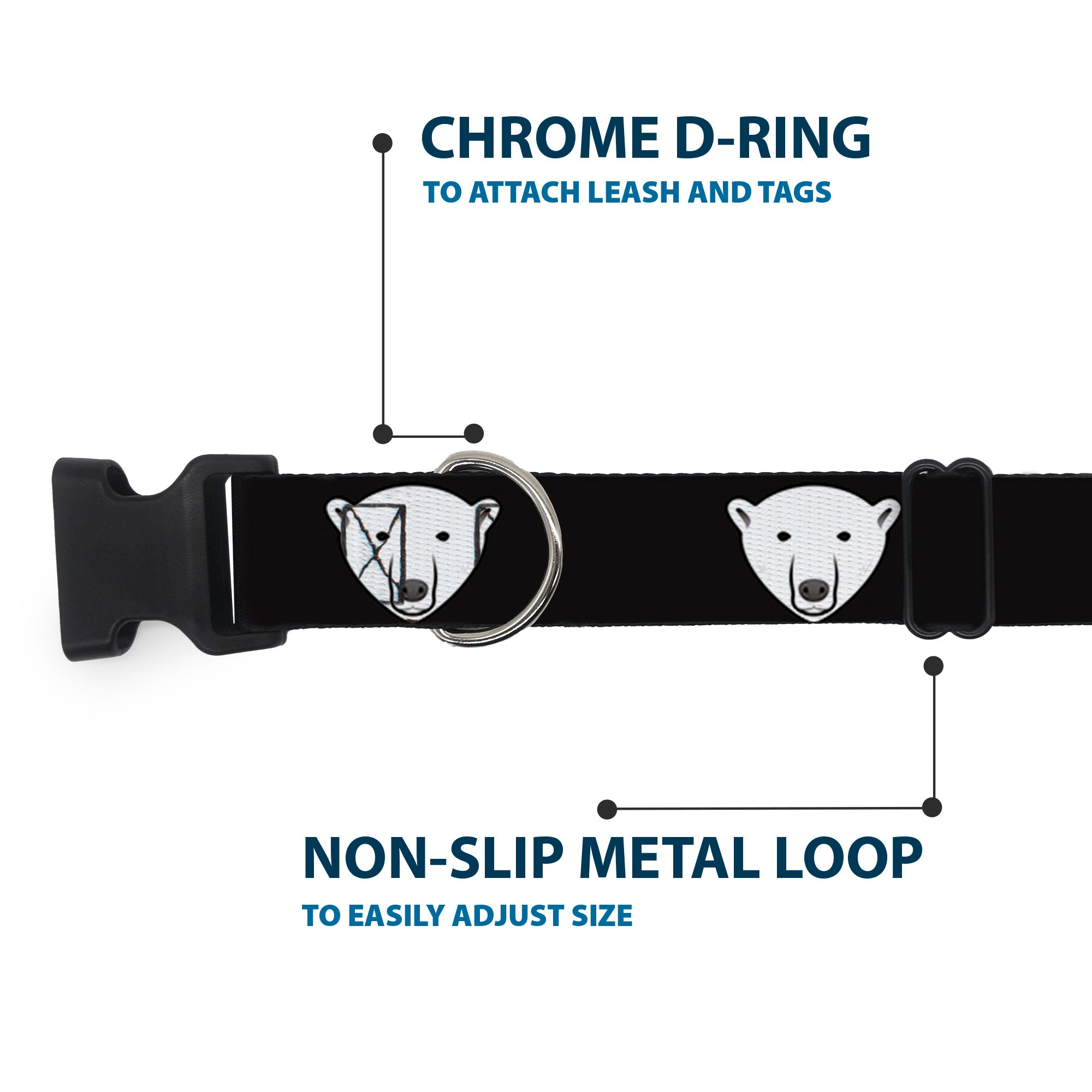 Plastic Clip Collar - Polar Bear Repeat Black Plastic Clip Collars Buckle-Down