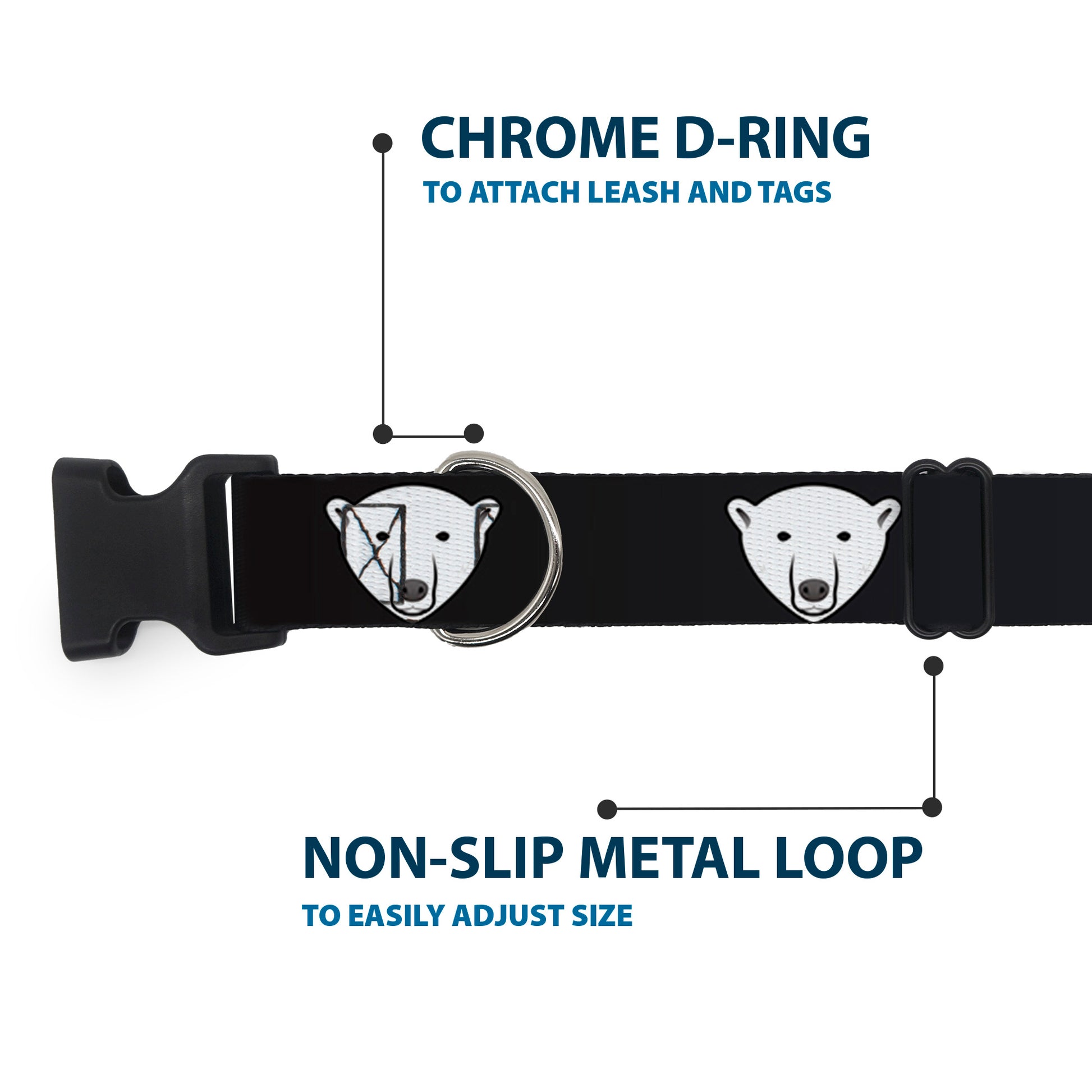 Plastic Clip Collar - Polar Bear Repeat Black/Blue Fade Plastic Clip Collars Buckle-Down