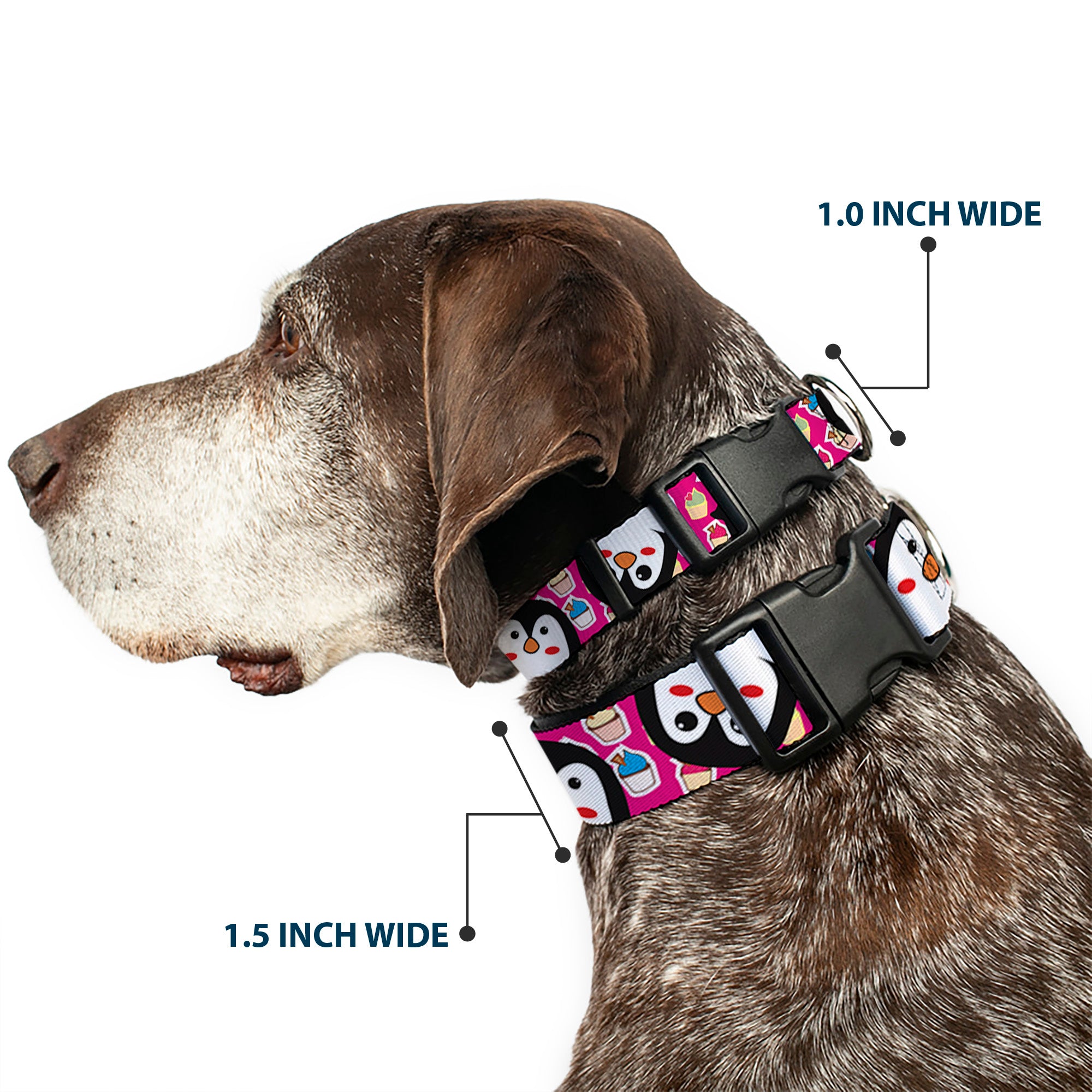 Plastic Clip Collar - Penguins w/Cupcakes Fuchsia/Multi Color Plastic Clip Collars Buckle-Down