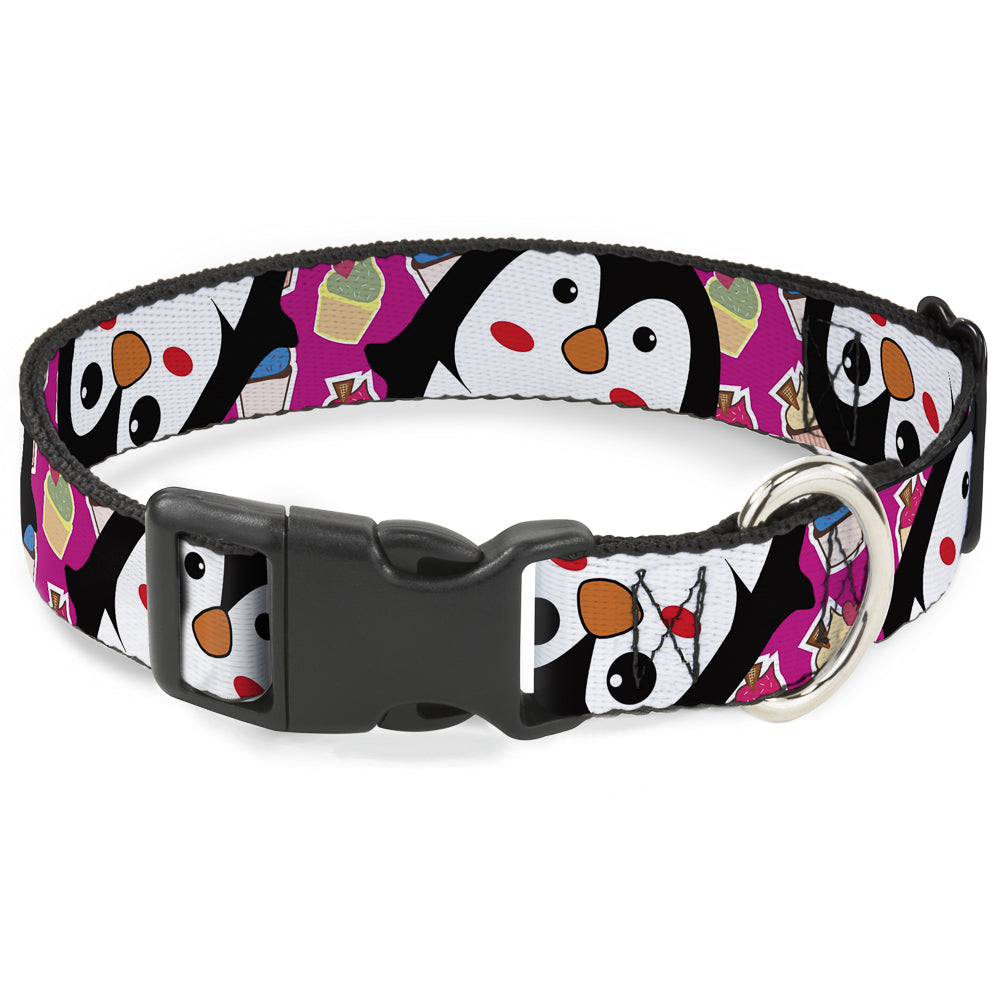 Plastic Clip Collar - Penguins w/Cupcakes Fuchsia/Multi Color Plastic Clip Collars Buckle-Down