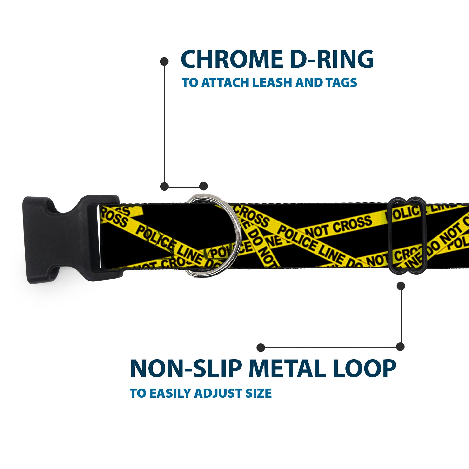 Plastic Clip Collar - Police Line Black/Yellow Plastic Clip Collars Buckle-Down