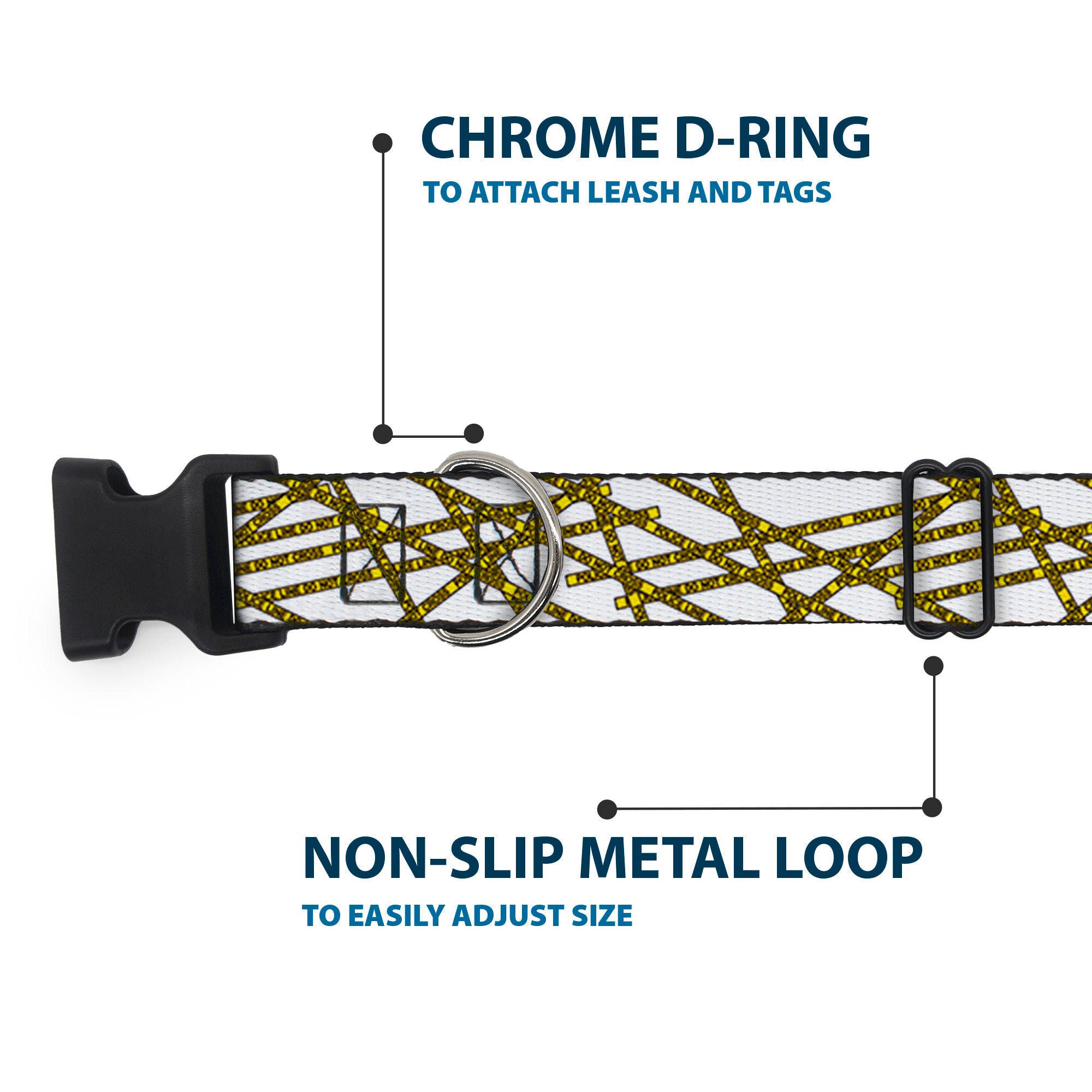 Plastic Clip Collar - Police Line White/Yellow Plastic Clip Collars Buckle-Down