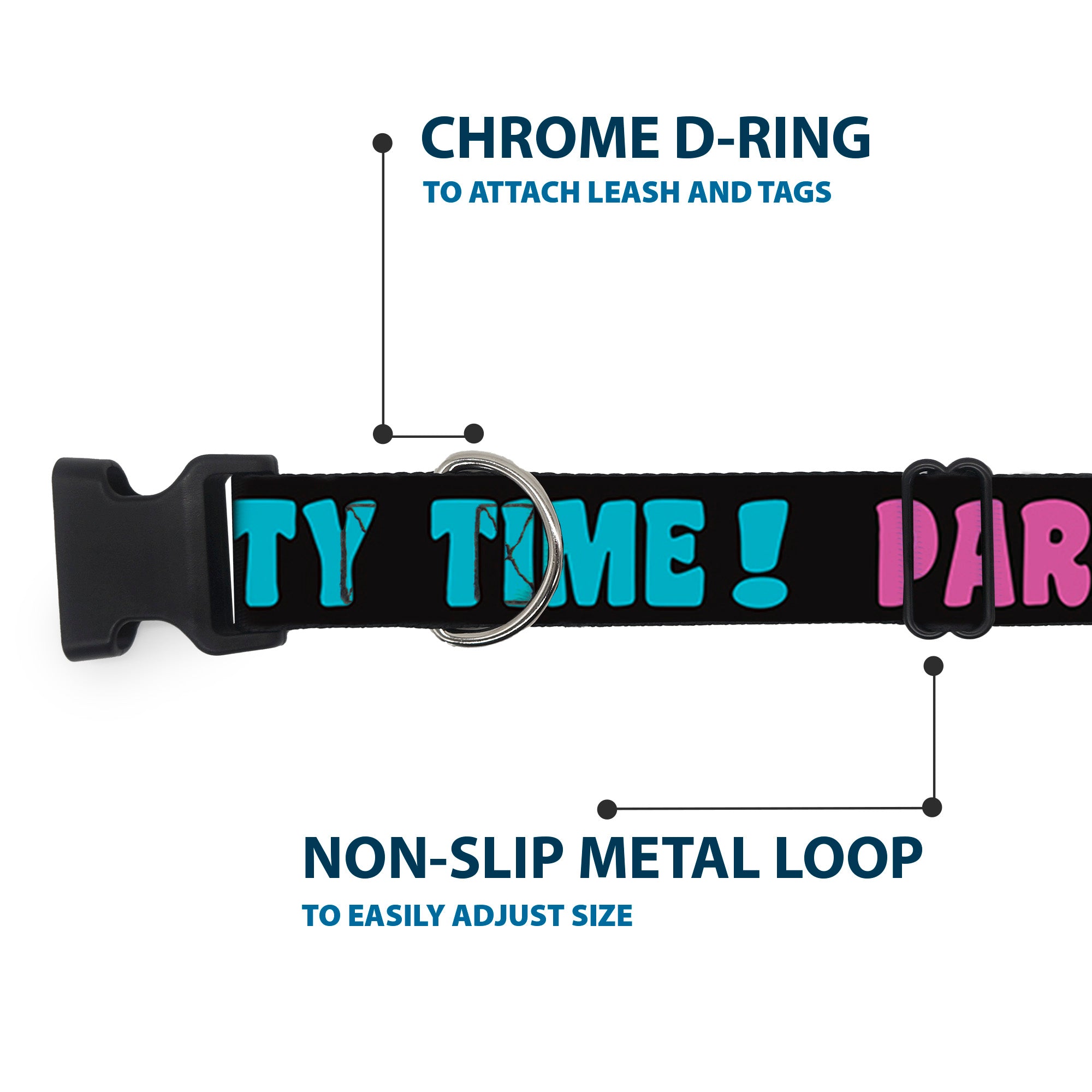 Plastic Clip Collar - PARTY TIME! Black/Green/Turquoise/Fuchsia Plastic Clip Collars Buckle-Down