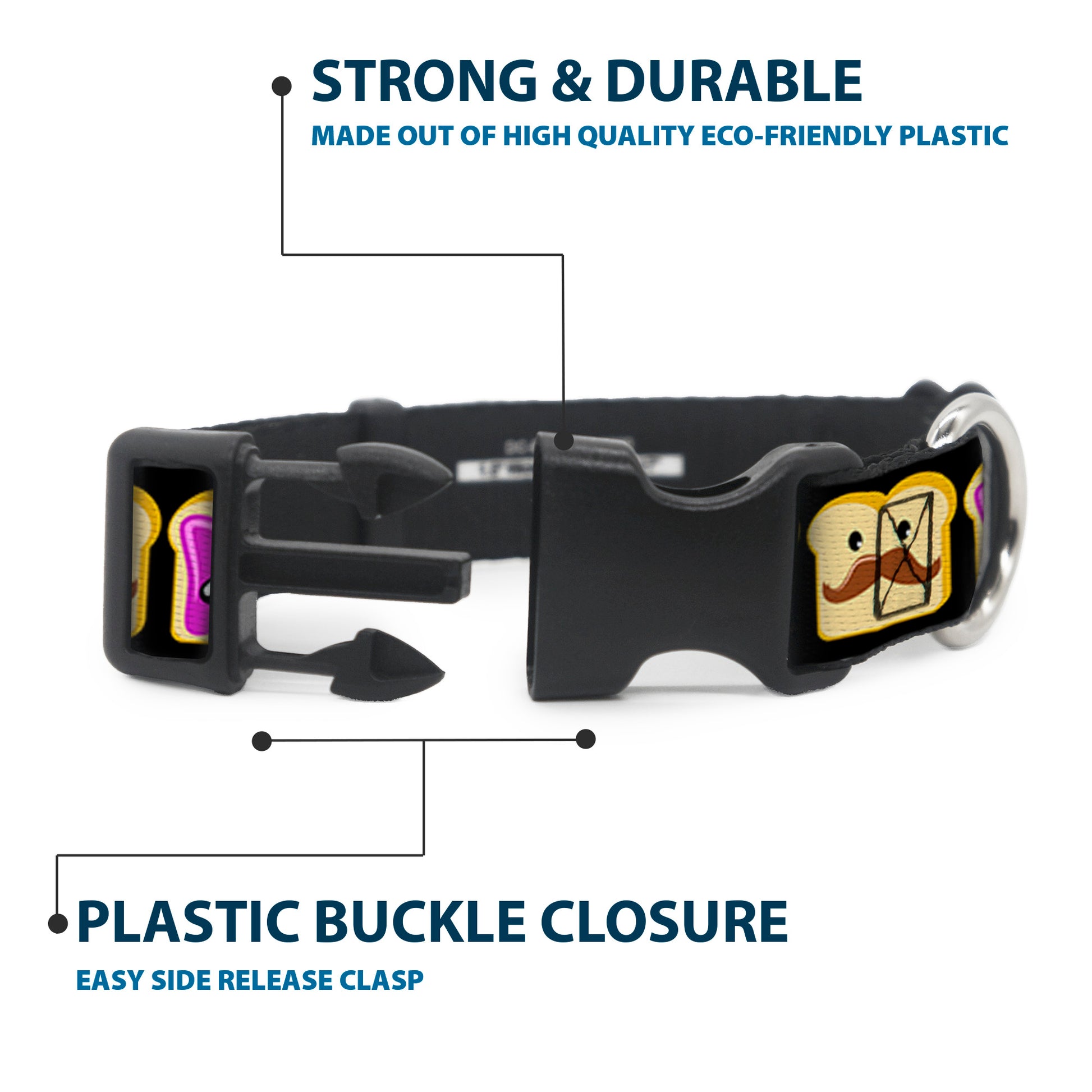 Plastic Clip Collar - Peanut Butter w/Mustache & Jelly Plastic Clip Collars Buckle-Down