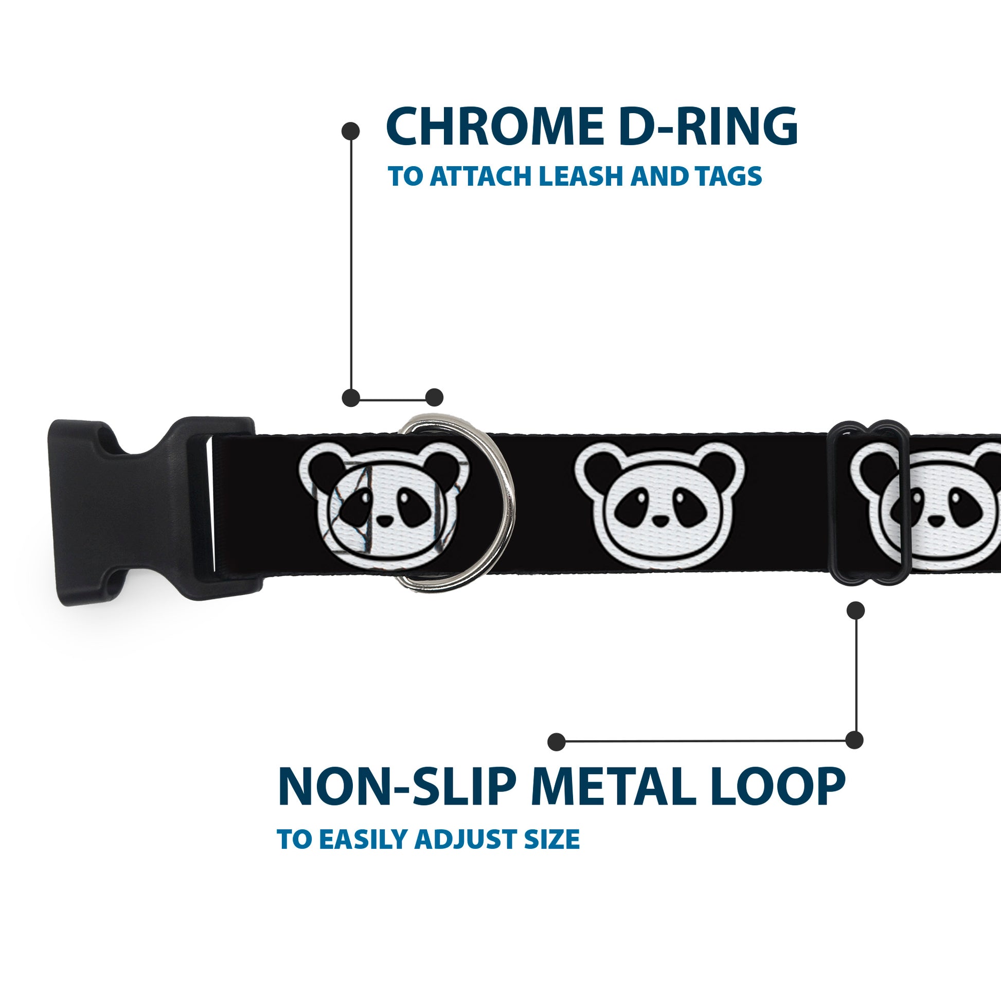 Plastic Clip Collar - Panda Bear Cartoon2 Black/White Plastic Clip Collars Buckle-Down