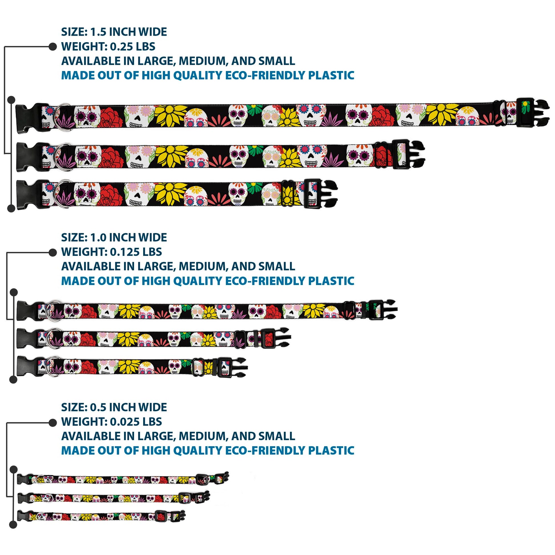 Plastic Clip Collar - Sugar Skulls & Flowers Black/Multi Color Plastic Clip Collars Buckle-Down