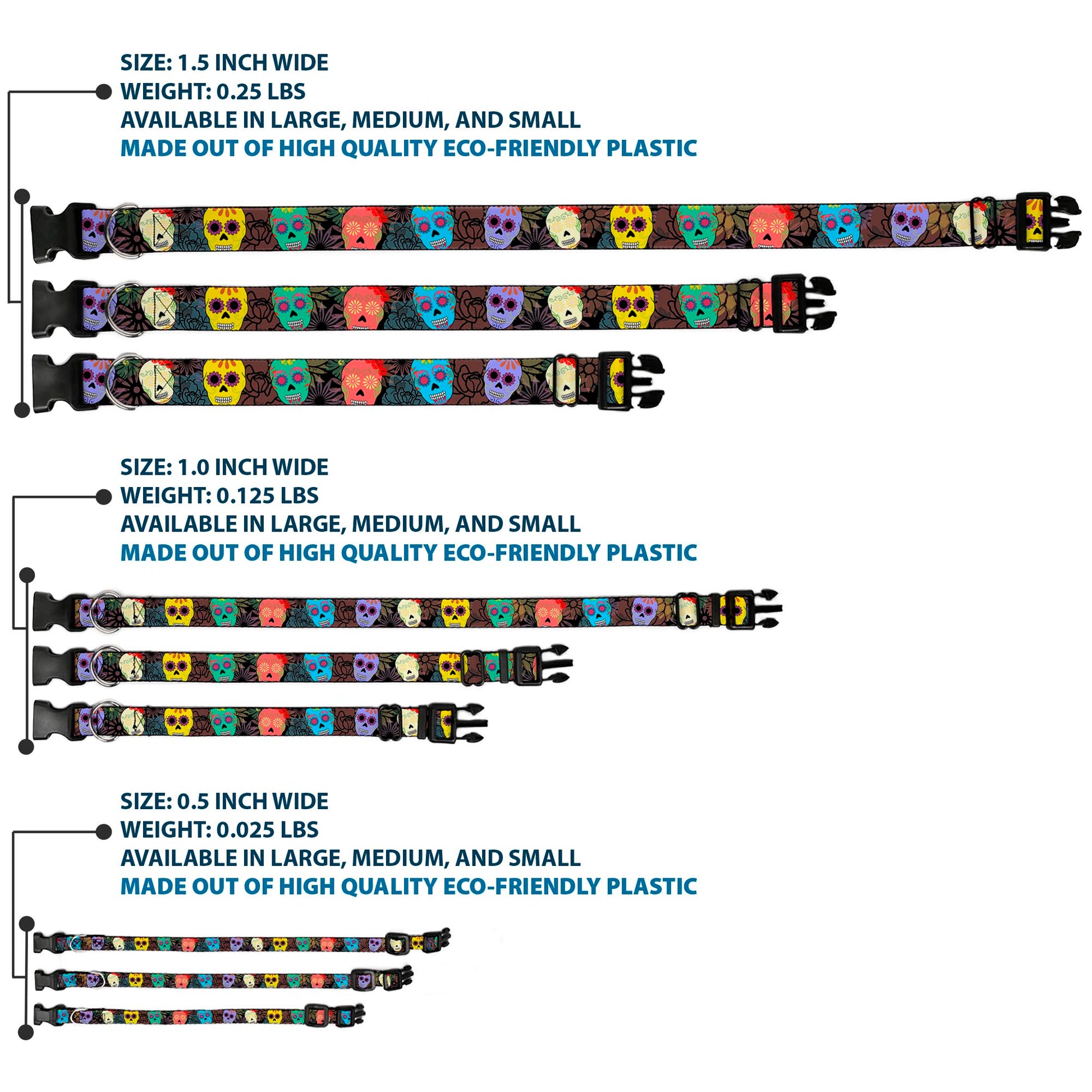 Plastic Clip Collar - Painted Sugar Skulls & Flowers Collage Plastic Clip Collars Buckle-Down