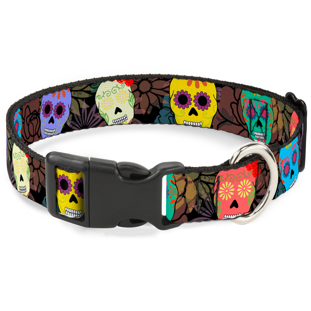 Plastic Clip Collar - Painted Sugar Skulls & Flowers Collage Plastic Clip Collars Buckle-Down
