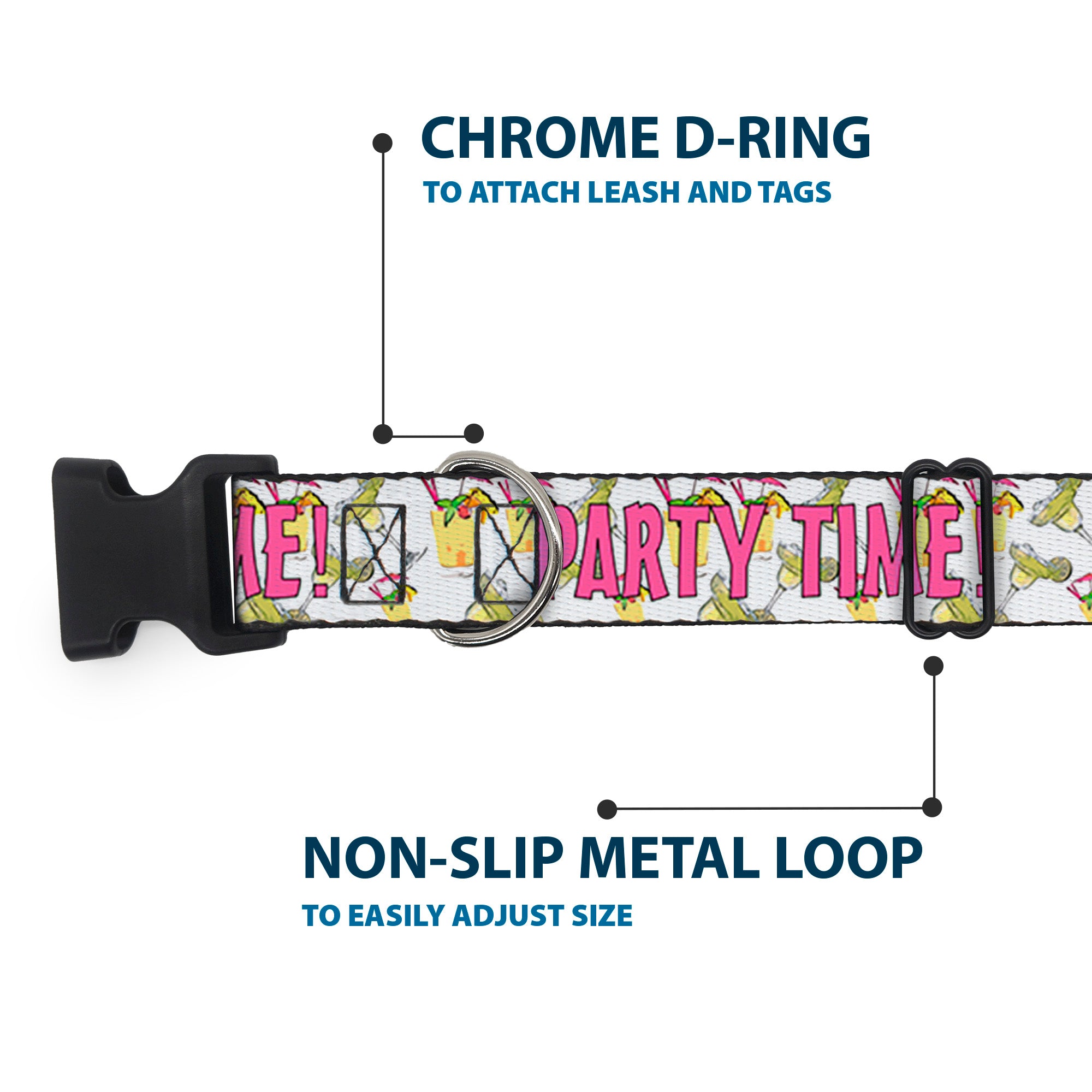 Buckle-Down Plastic Buckle Dog Collar - PARTY TIME! w/Drinks Plastic Clip Collars Buckle-Down