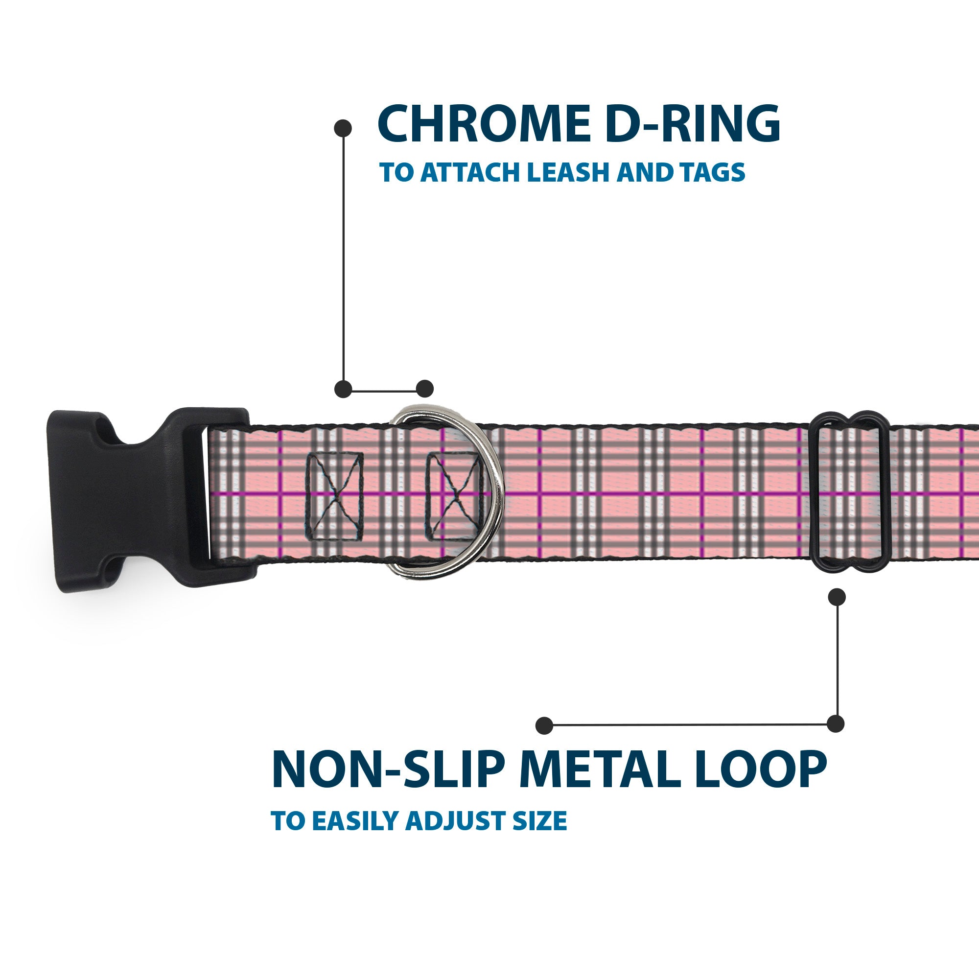 Plastic Clip Collar - Plaid Pink Plastic Clip Collars Buckle-Down