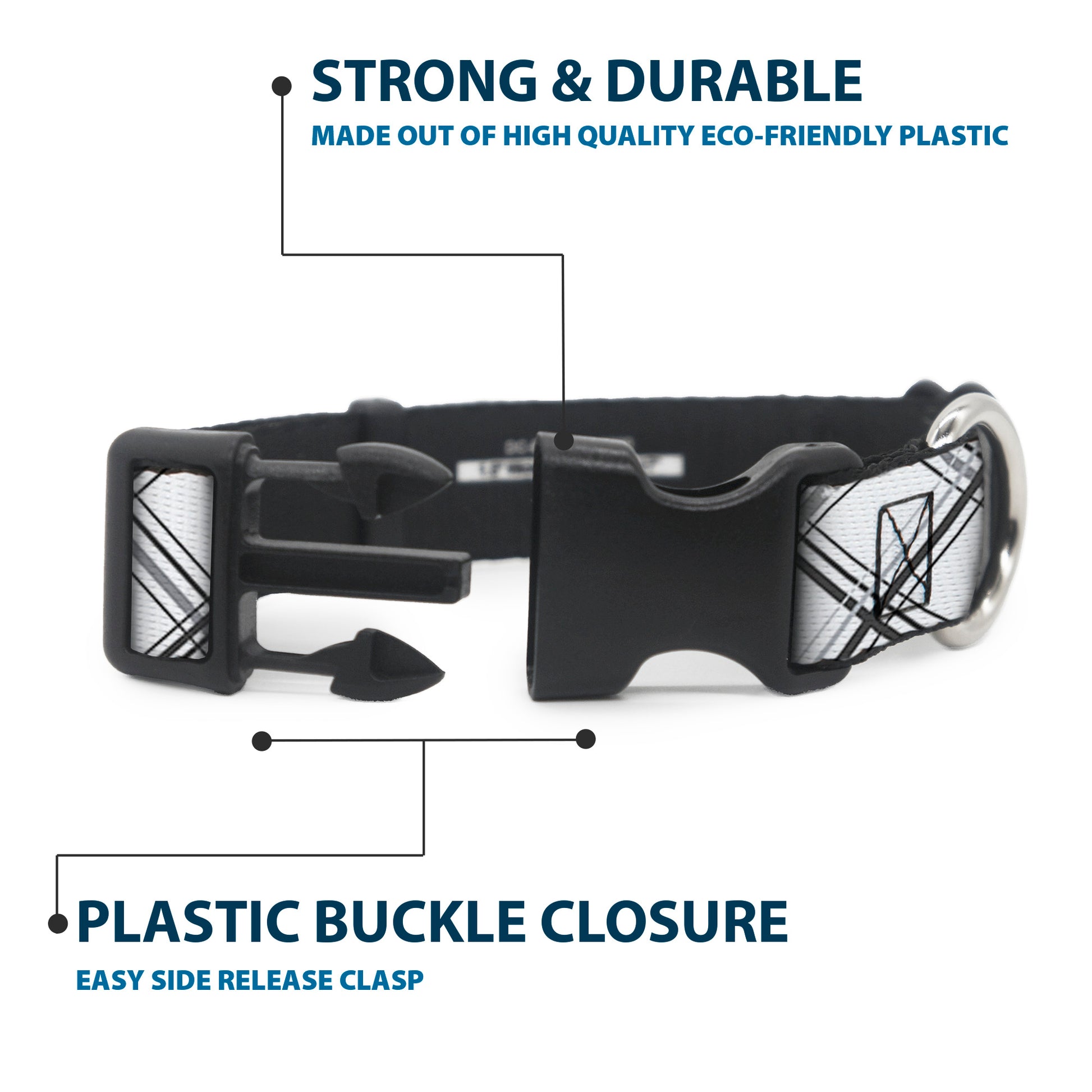 Plastic Clip Collar - Plaid X Weathered White/Gray Plastic Clip Collars Buckle-Down