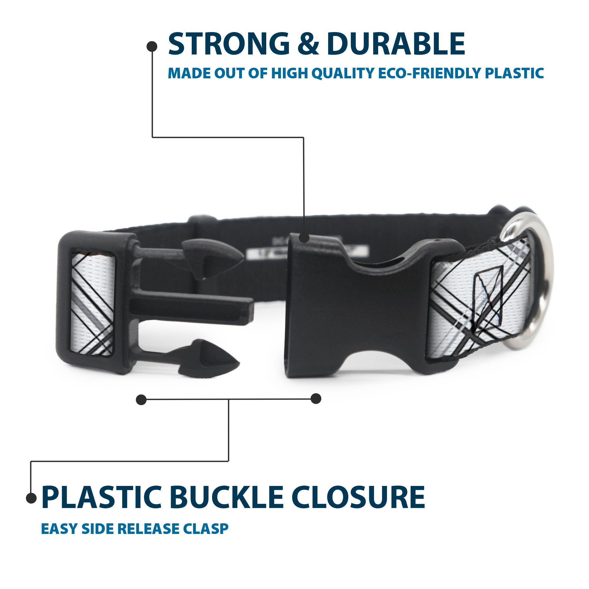 Plastic Clip Collar - Plaid X Weathered White/Gray Plastic Clip Collars Buckle-Down