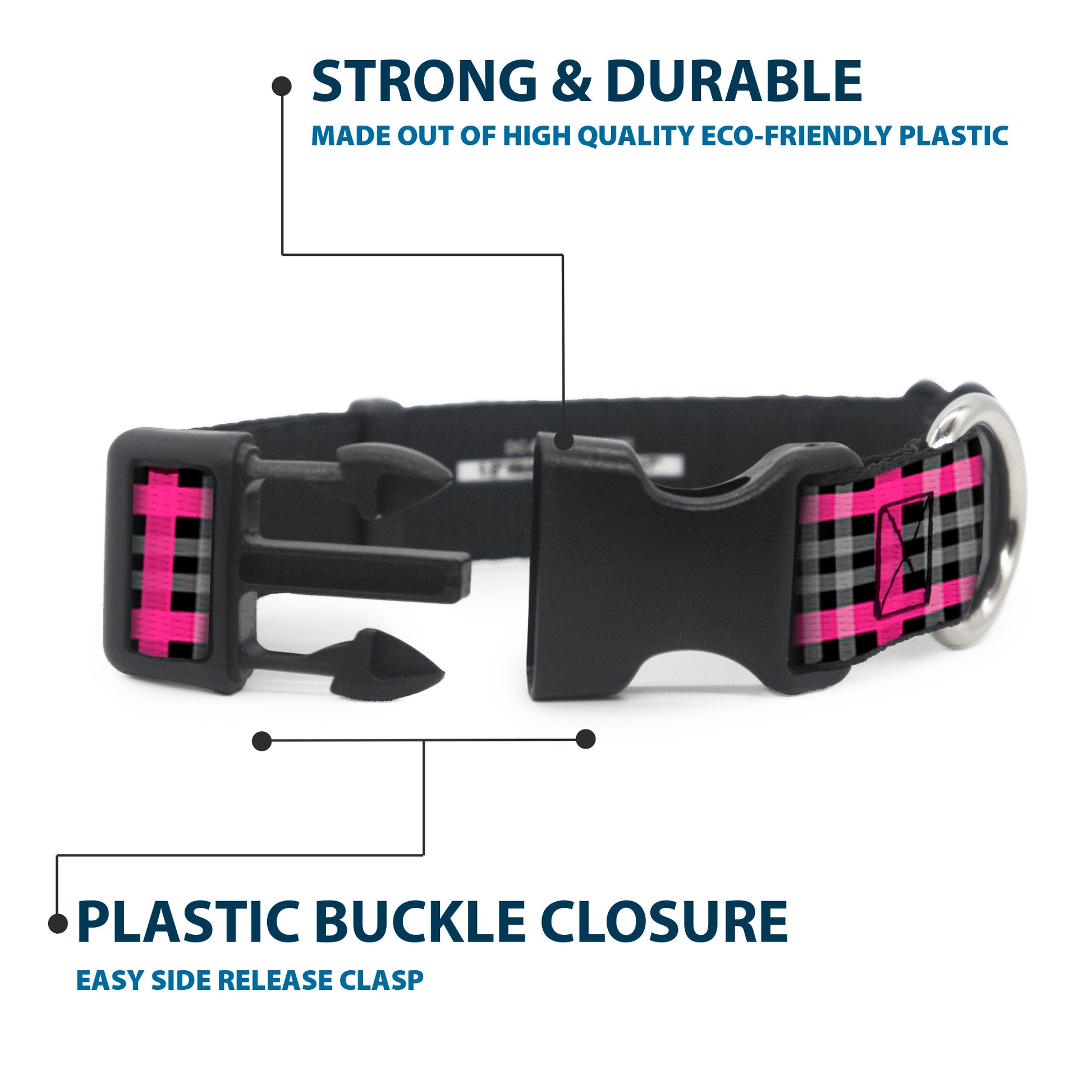 Plastic Clip Collar - Plaid Black/Gray/Fuchsia Plastic Clip Collars Buckle-Down