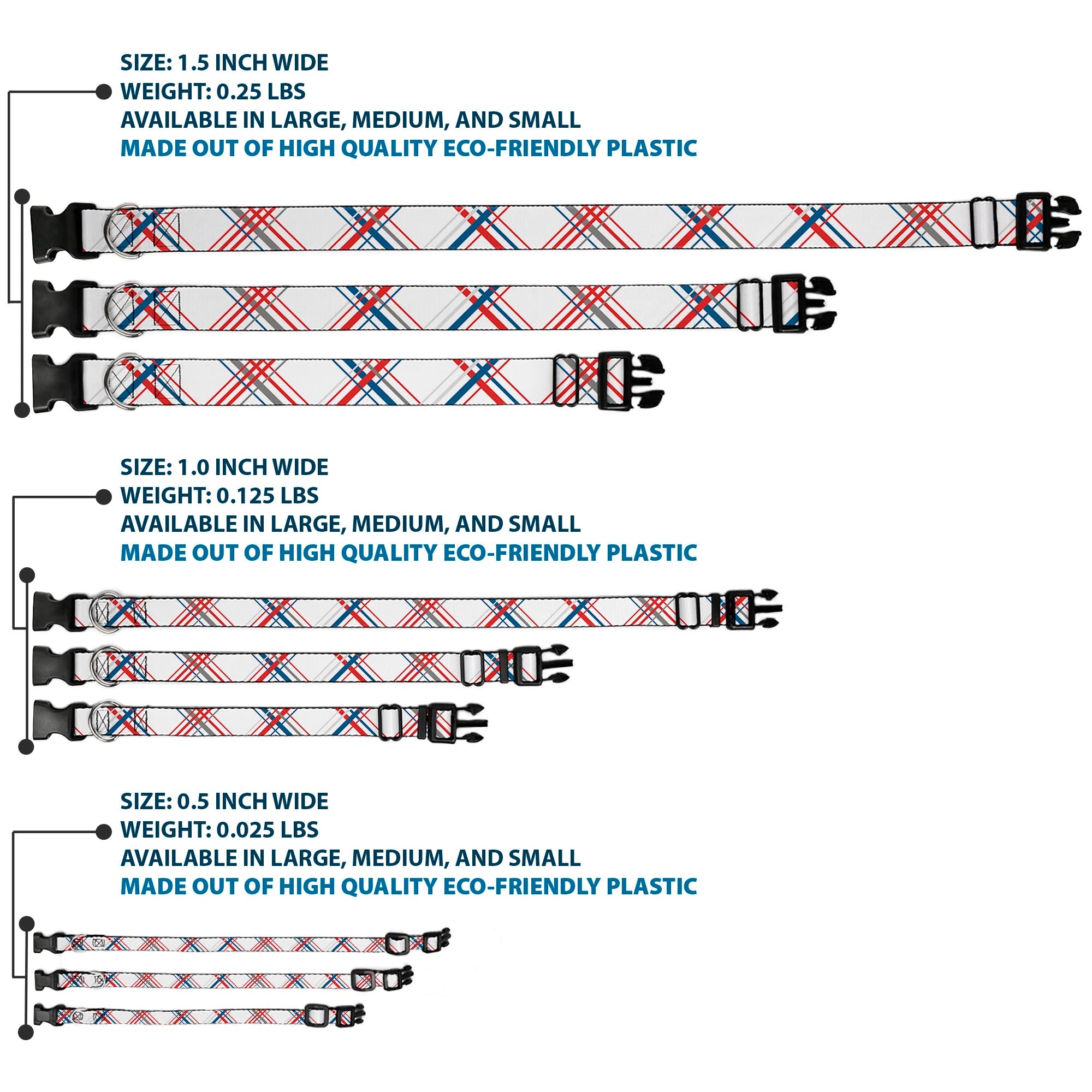 Plastic Clip Collar - Plaid X White/Red/Turquoise/Gray Plastic Clip Collars Buckle-Down