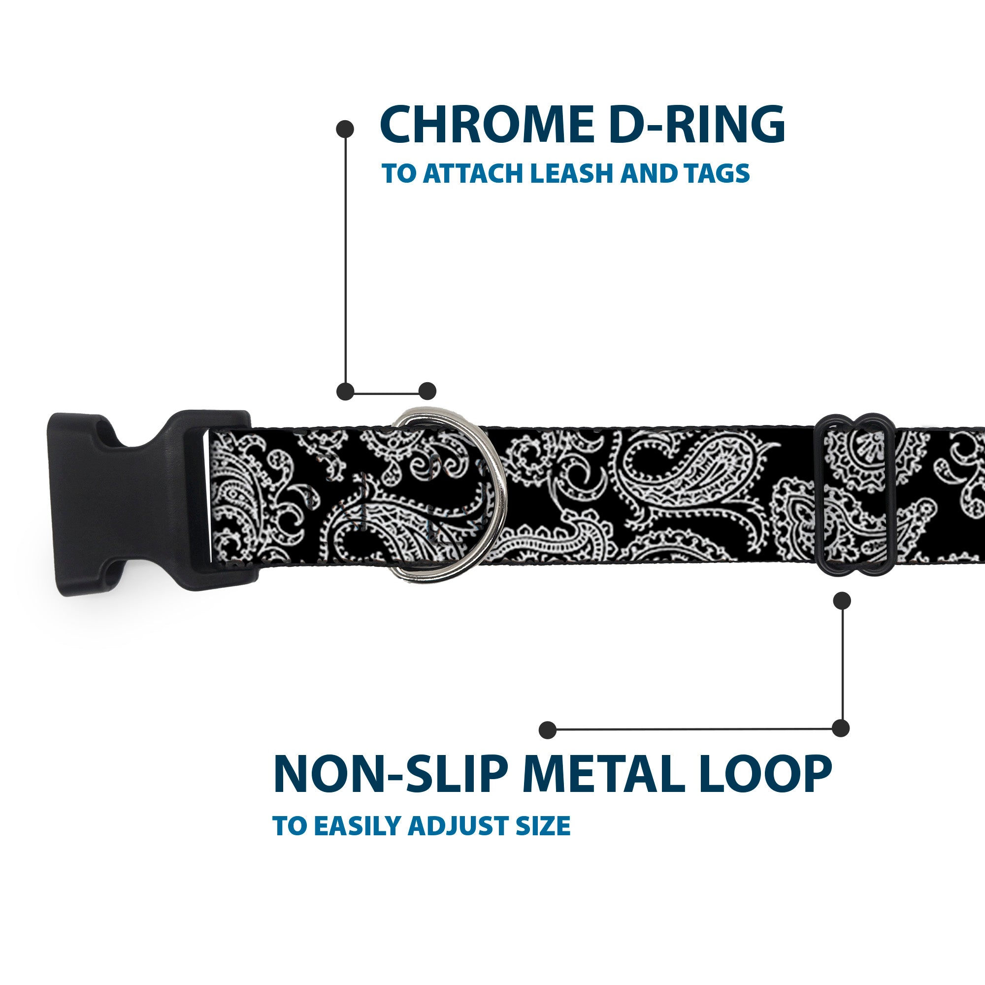 Plastic Clip Collar - Paisley2 Black/White Plastic Clip Collars Buckle-Down