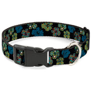 Plastic Clip Collar - Pixilated Hibiscus Flowers Black/Multi Color Plastic Clip Collars Buckle-Down