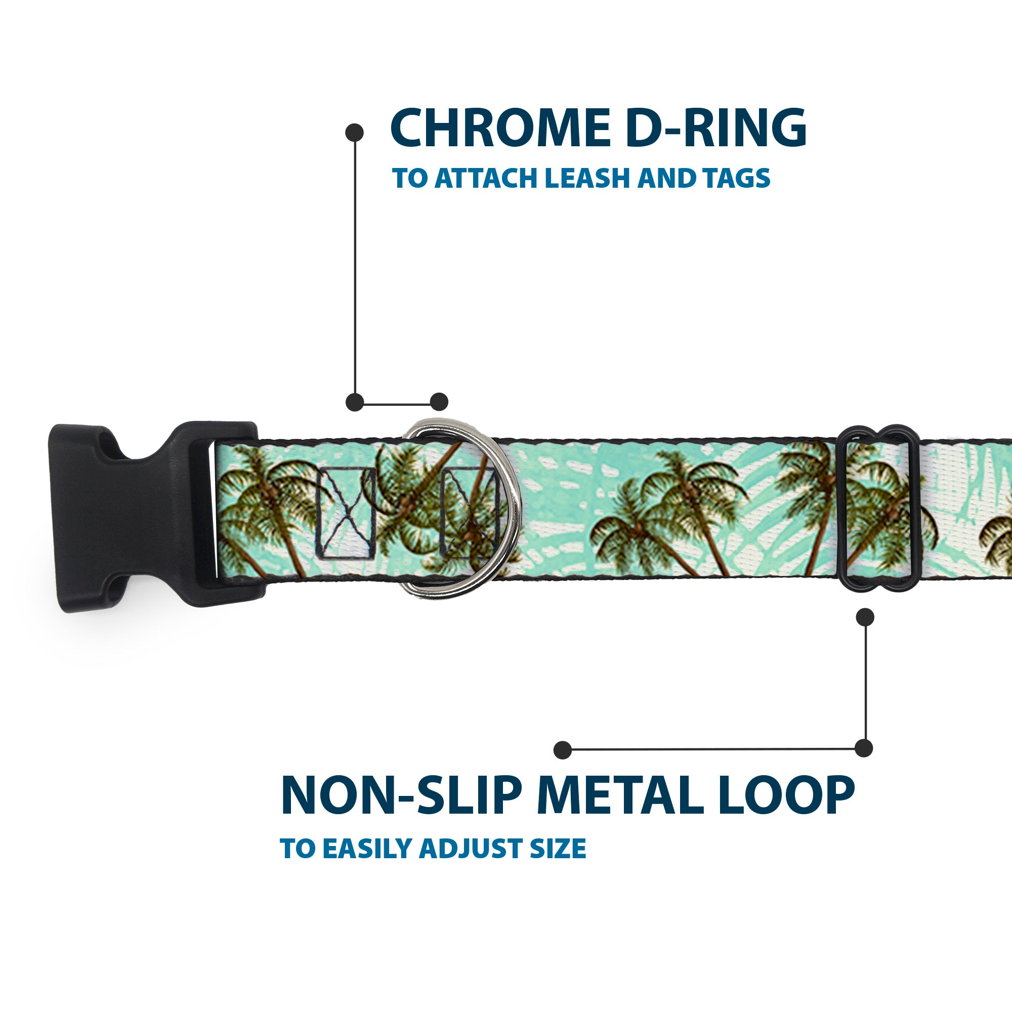 Plastic Clip Collar - Palm Trees Swaying Tan/Teal Plastic Clip Collars Buckle-Down