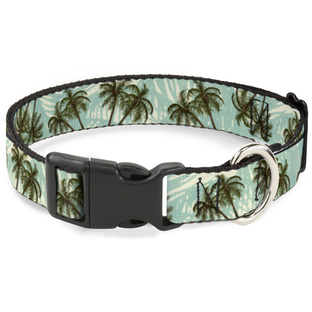Plastic Clip Collar - Palm Trees Swaying Tan/Teal Plastic Clip Collars Buckle-Down