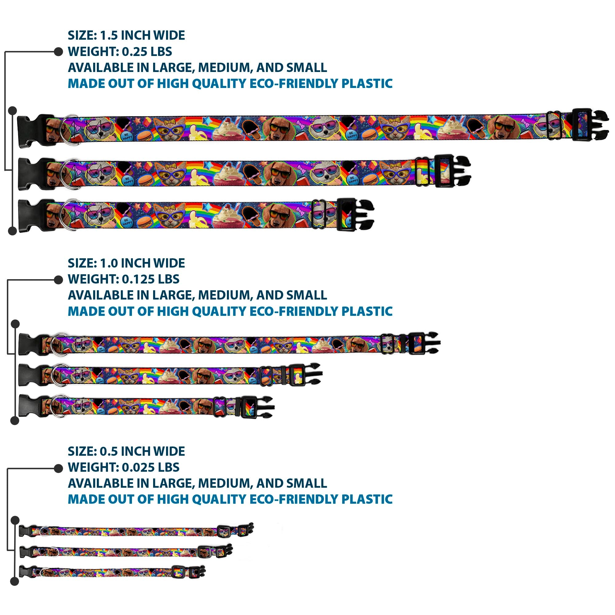 Plastic Clip Collar - Pets & Snacks Rainbow Collage Plastic Clip Collars Buckle-Down