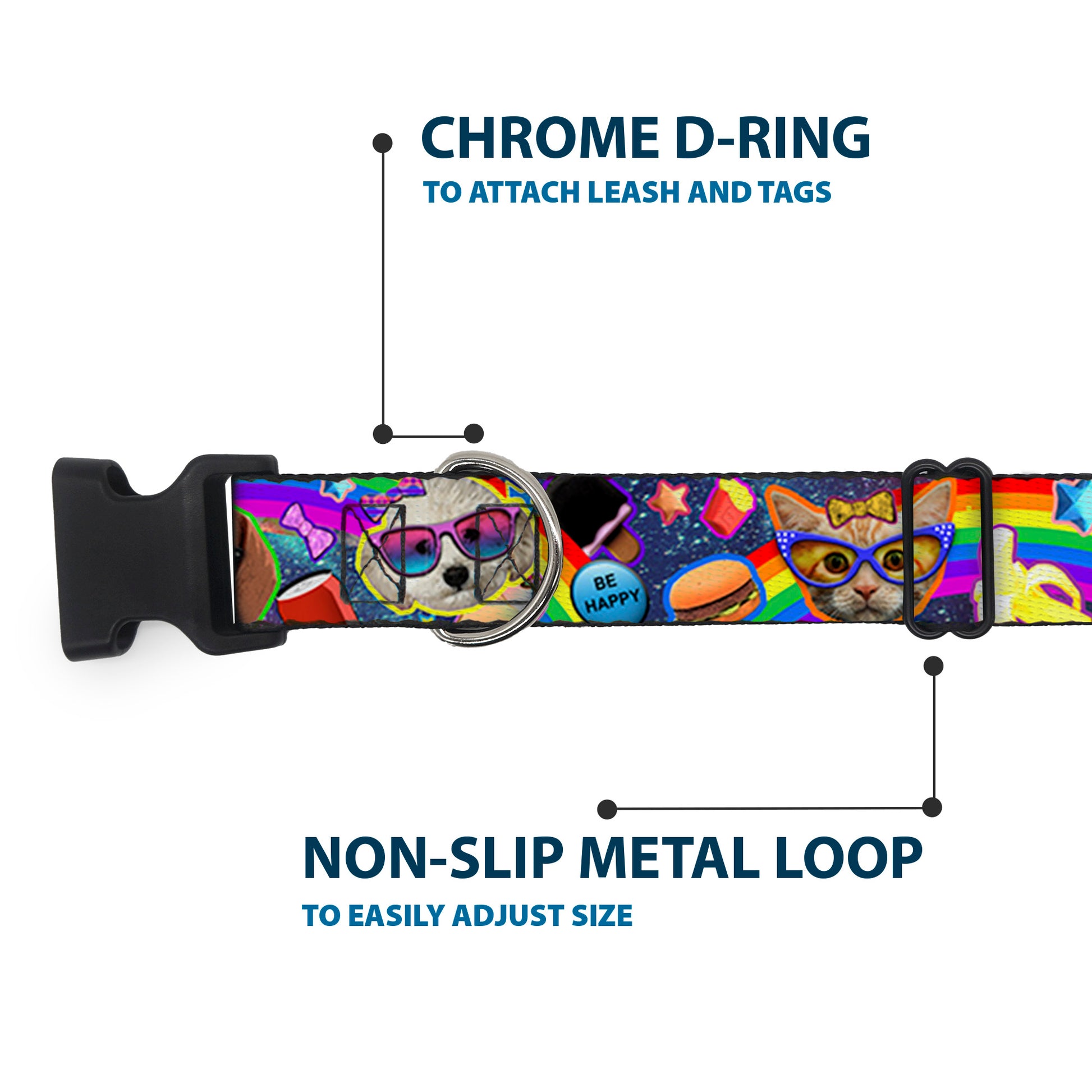 Plastic Clip Collar - Pets & Snacks Rainbow Collage Plastic Clip Collars Buckle-Down