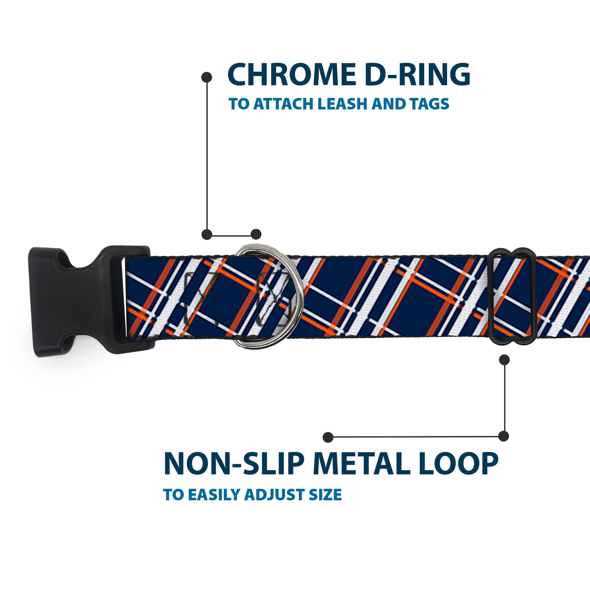Plastic Clip Collar - Plaid X2 Navy/White/Orange Plastic Clip Collars Buckle-Down