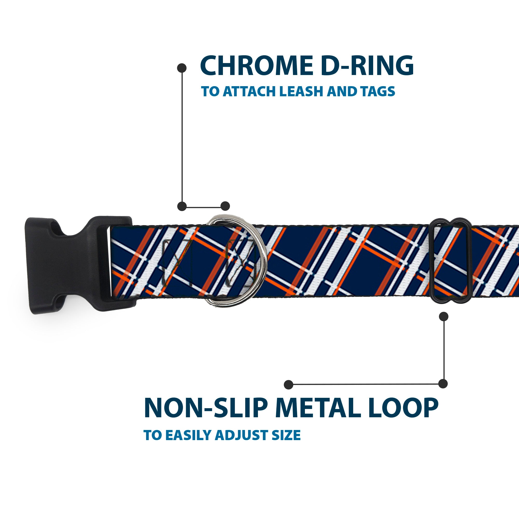 Plastic Clip Collar - Plaid X2 Navy/White/Orange Plastic Clip Collars Buckle-Down