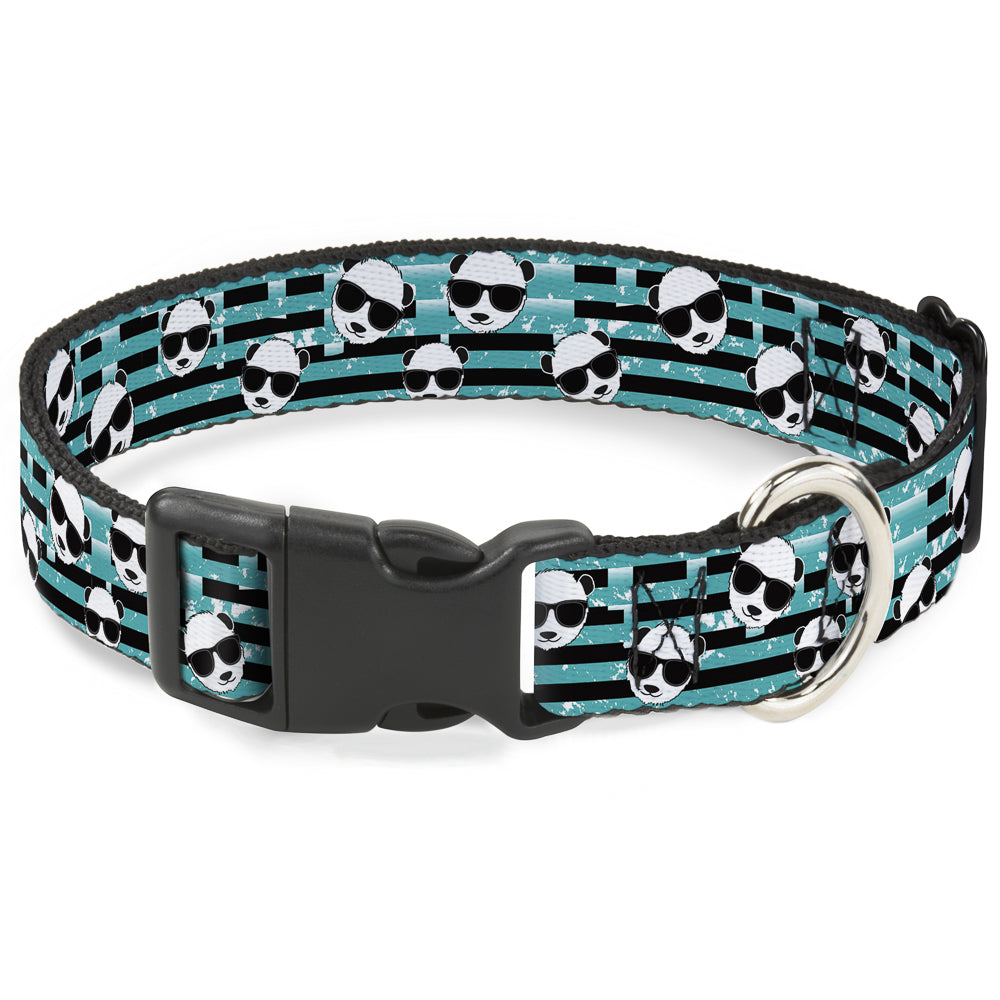 Plastic Clip Collar - Multi Panda w/Sunglasses Stripe Turquoise/Black Plastic Clip Collars Buckle-Down