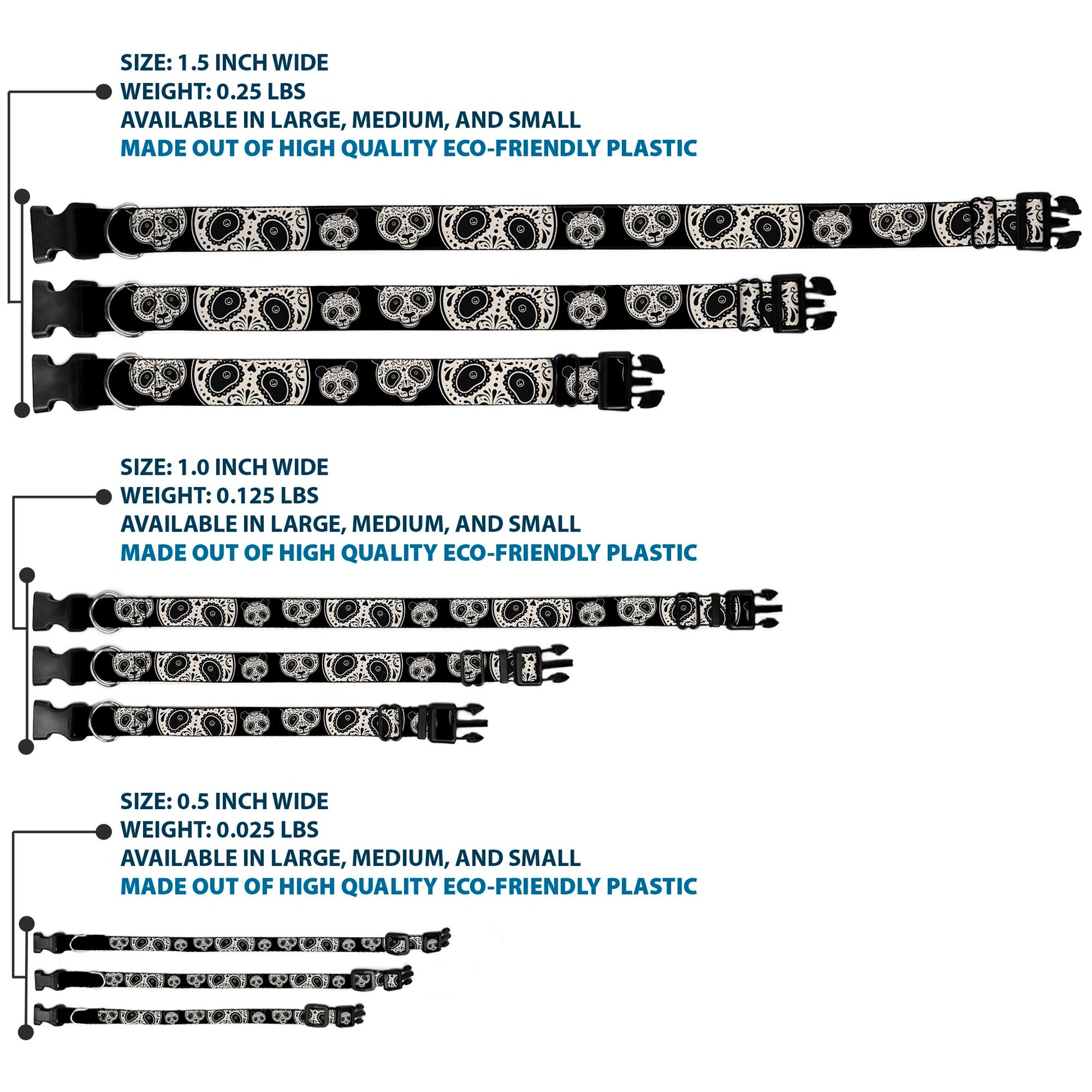 Plastic Clip Collar - Panda Bear Sugar Skull Black/White Plastic Clip Collars Buckle-Down