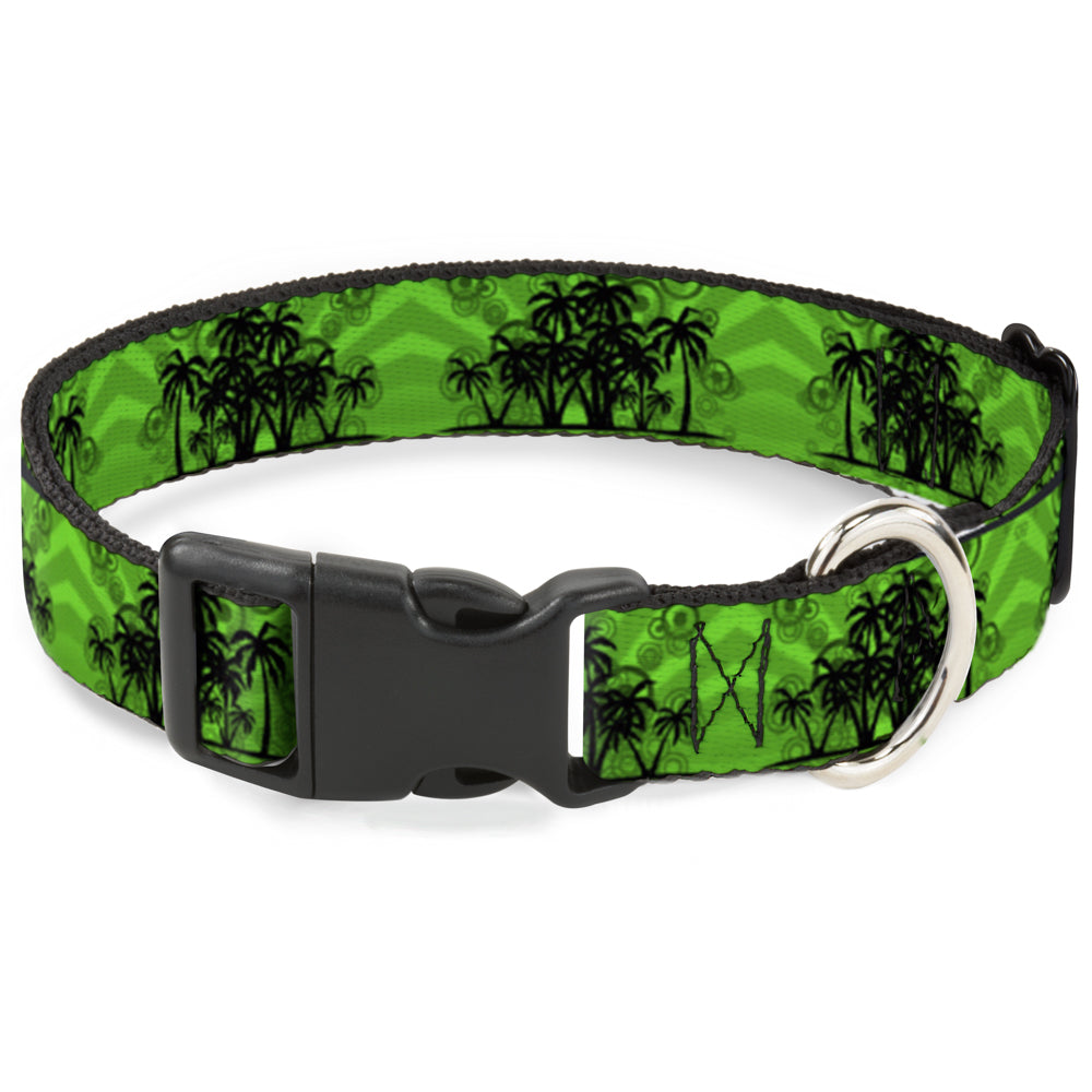 Plastic Clip Collar - Palm Trees Greens/Black Plastic Clip Collars Buckle-Down