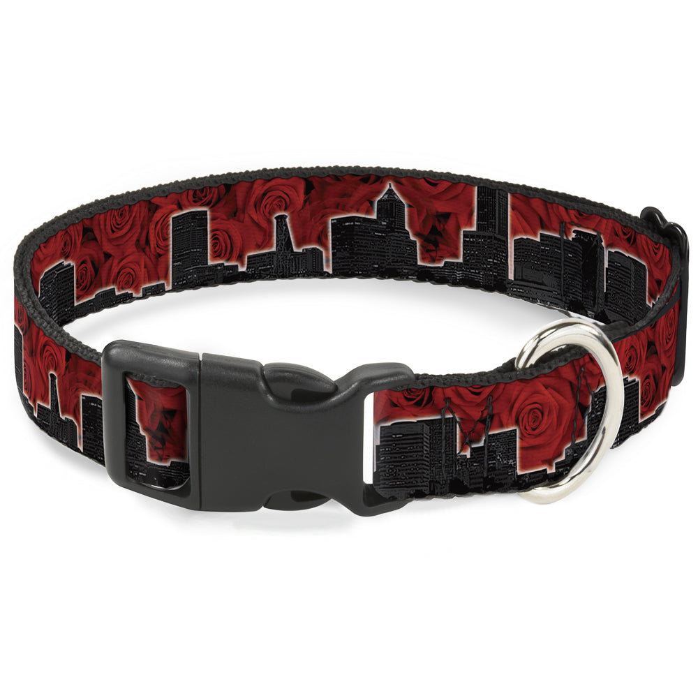 Plastic Clip Collar - Portland Vivid Skyline Red Roses/Black Plastic Clip Collars Buckle-Down