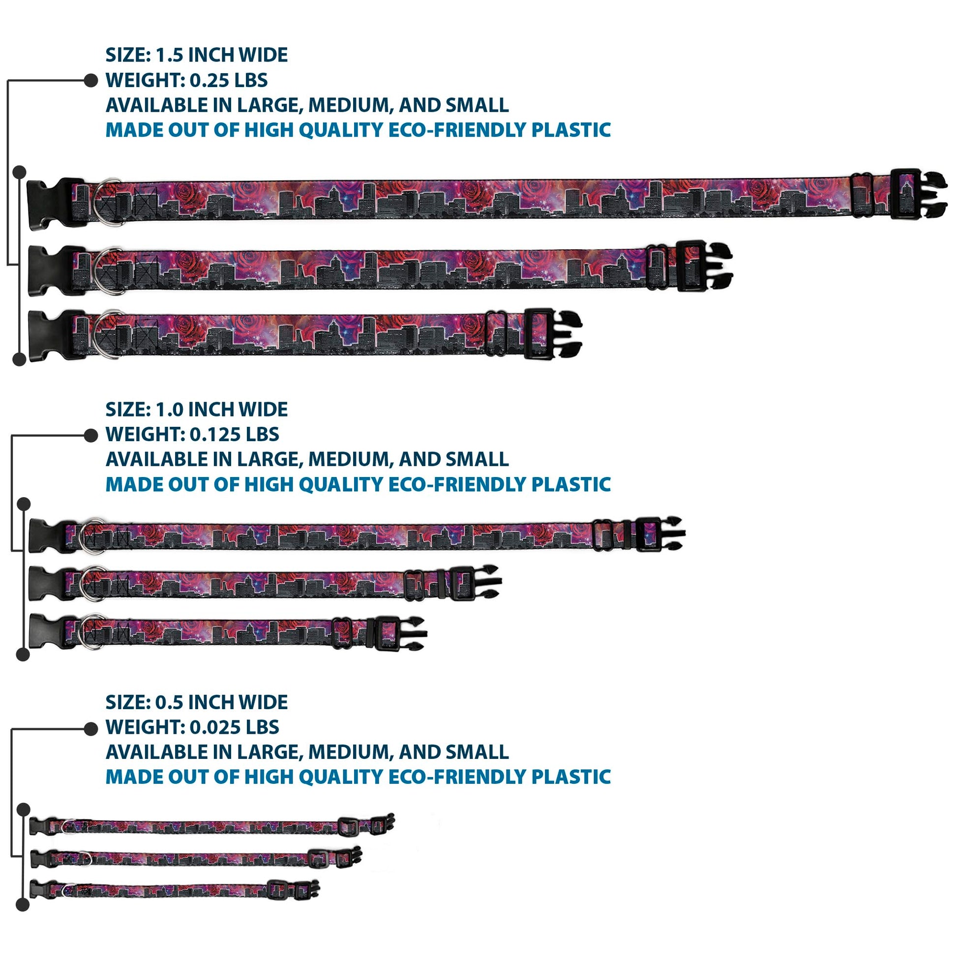 Plastic Clip Collar - Portland Vivid Skyline Cosmic Roses Plastic Clip Collars Buckle-Down