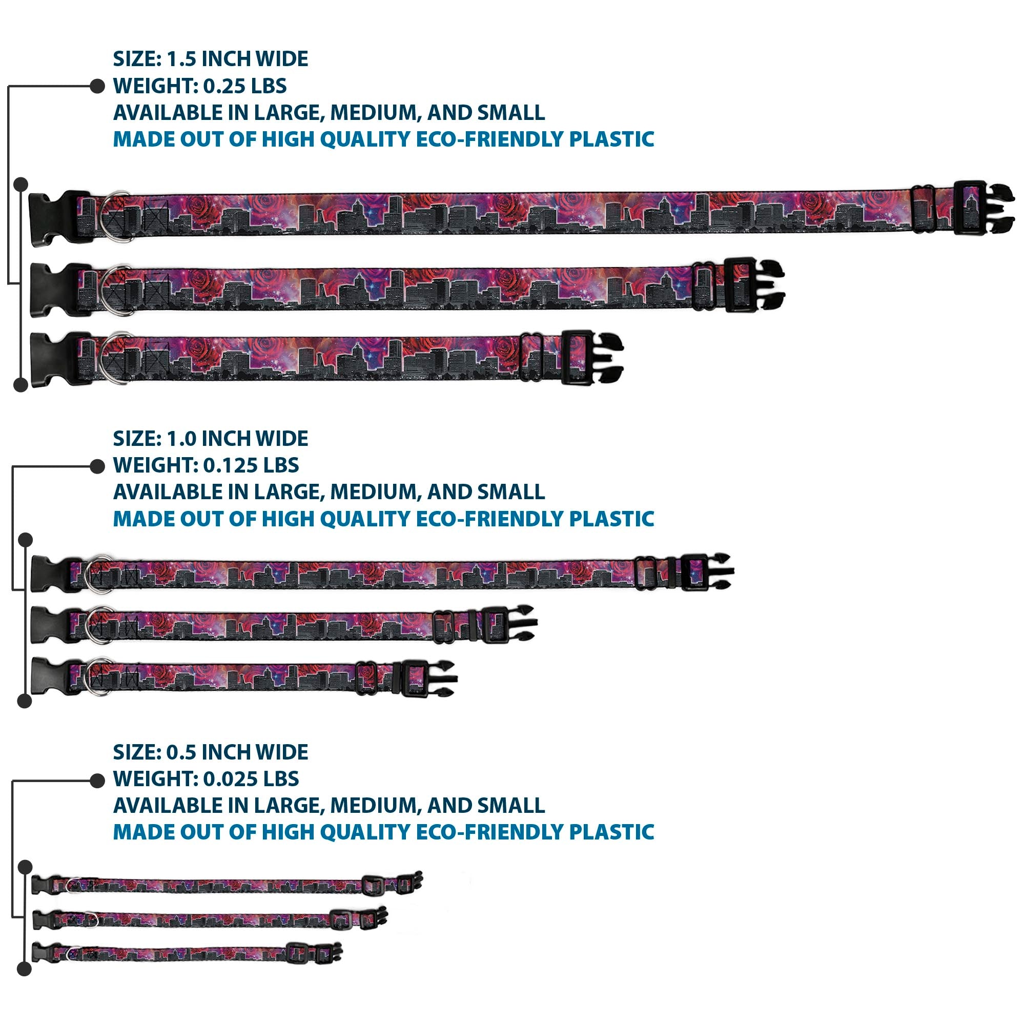 Plastic Clip Collar - Portland Vivid Skyline Cosmic Roses Plastic Clip Collars Buckle-Down
