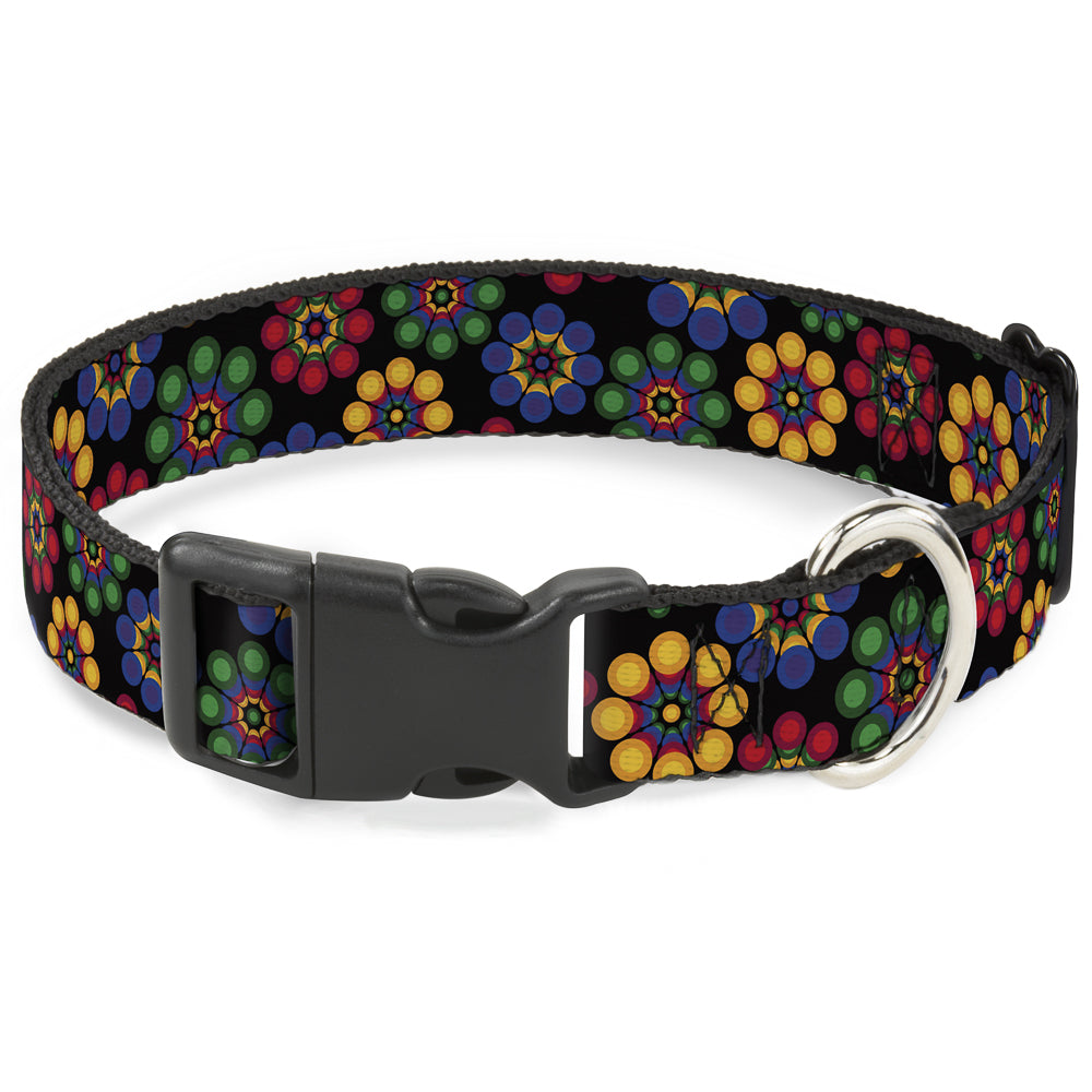 Plastic Clip Collar - Psychedelic Daisies Black/Multi Color Plastic Clip Collars Buckle-Down