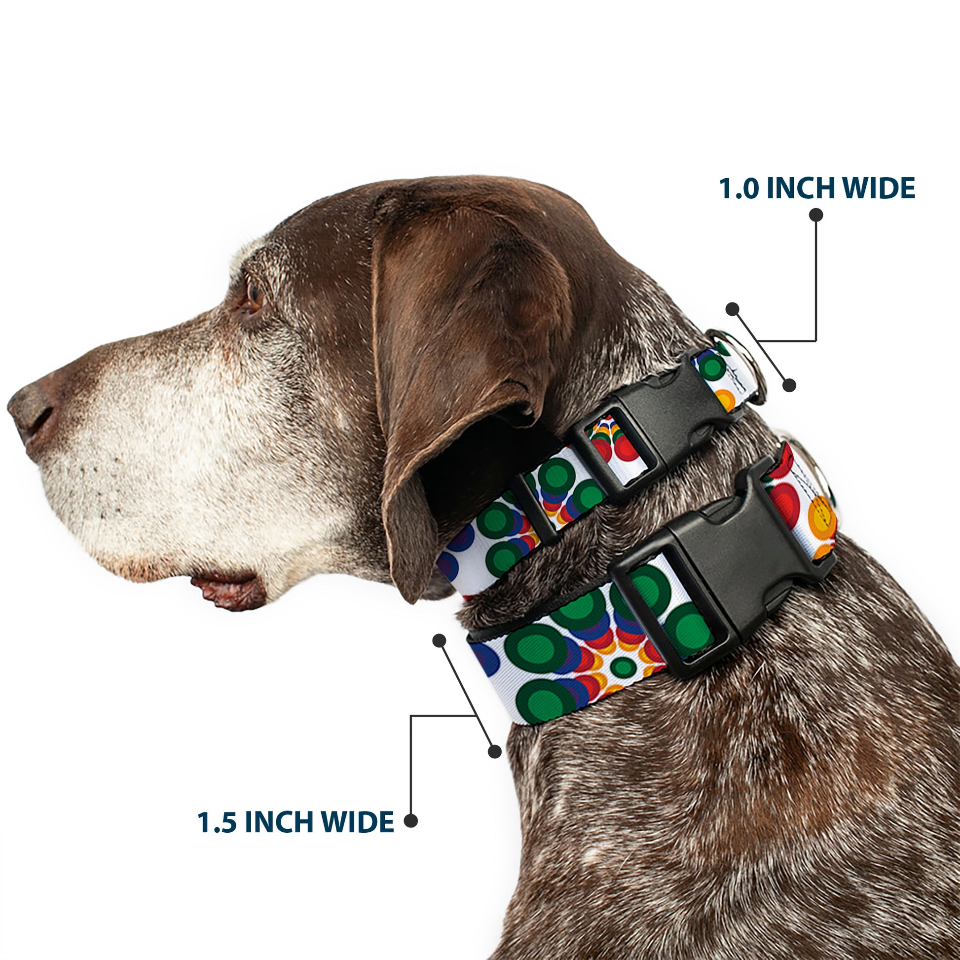 Plastic Clip Collar - Psychedelic Daisies CLOSE-UP White/Multi Color Plastic Clip Collars Buckle-Down