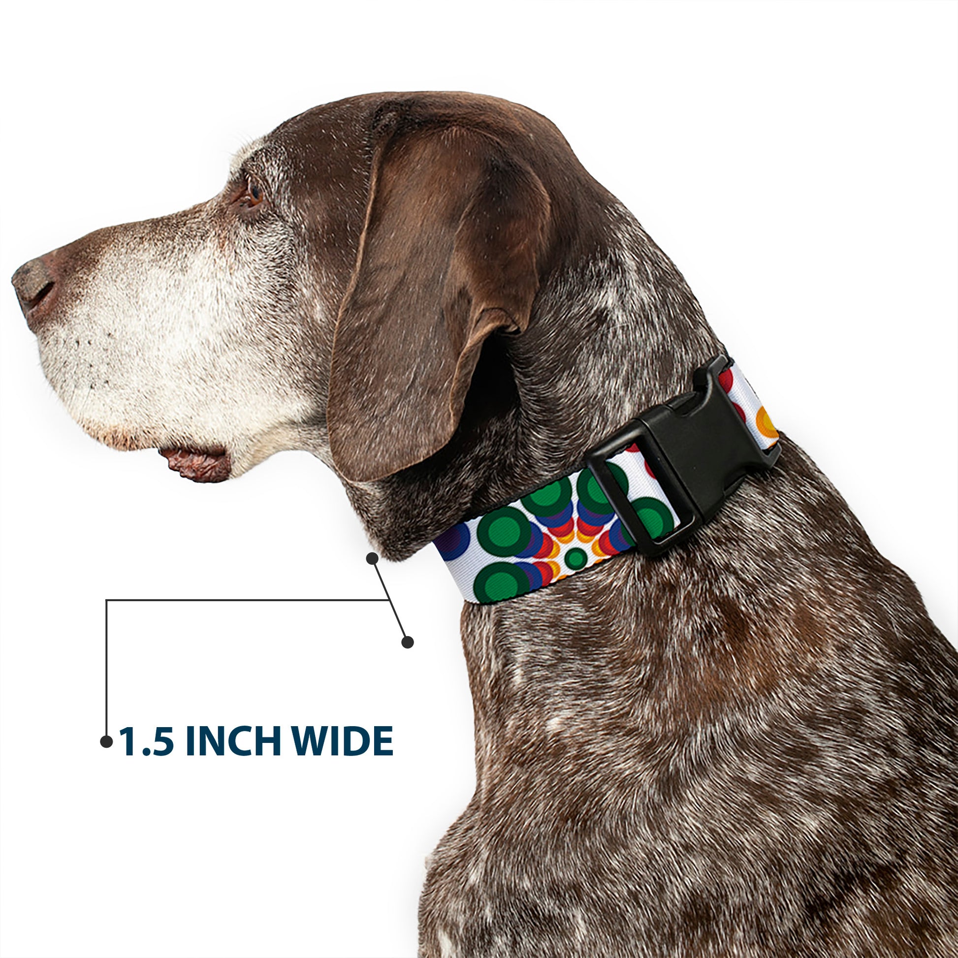 Plastic Clip Collar - Psychedelic Daisies CLOSE-UP White/Multi Color Plastic Clip Collars Buckle-Down