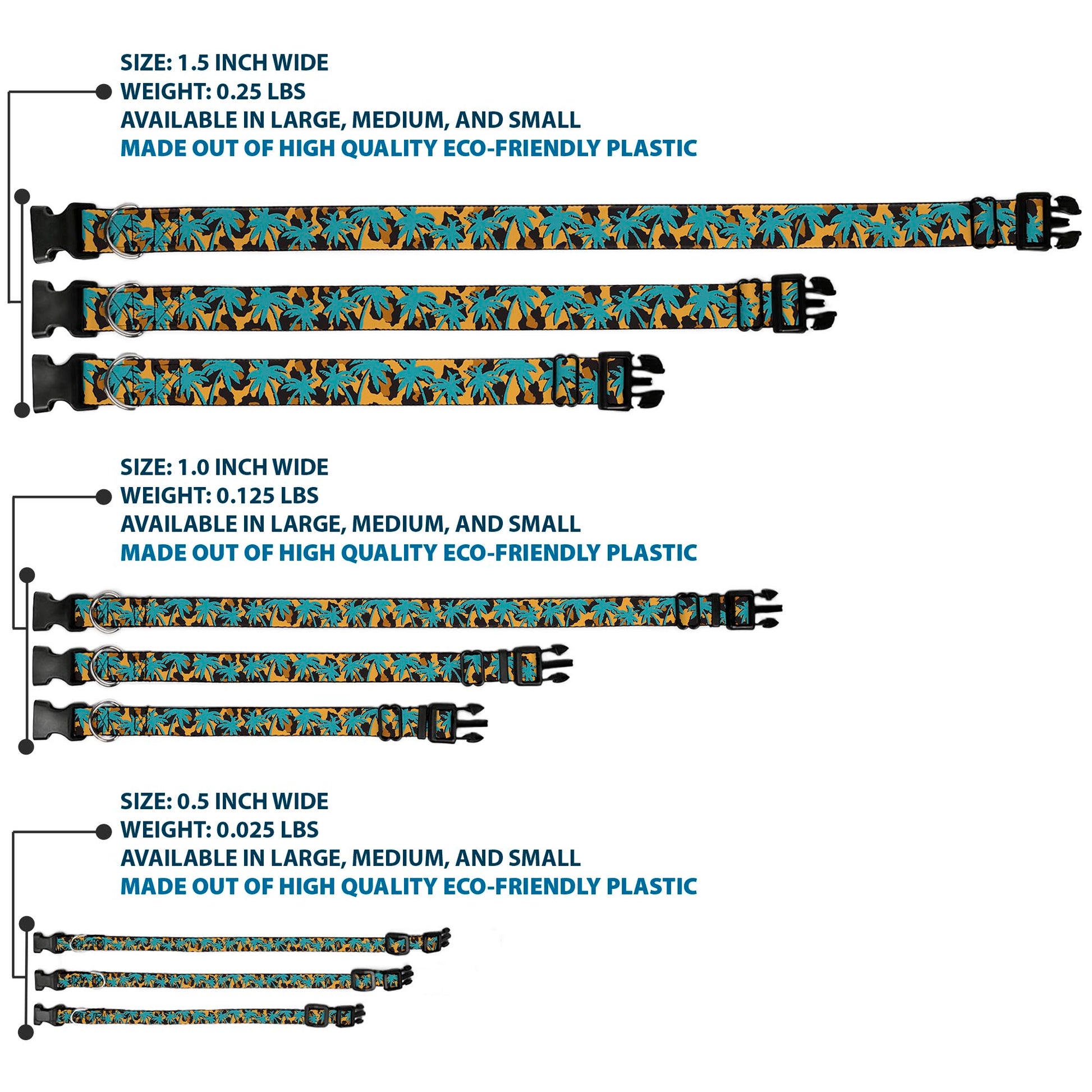 Plastic Clip Collar - Palm Tree Silhouette Leopard Brown/Turquoise Plastic Clip Collars Buckle-Down