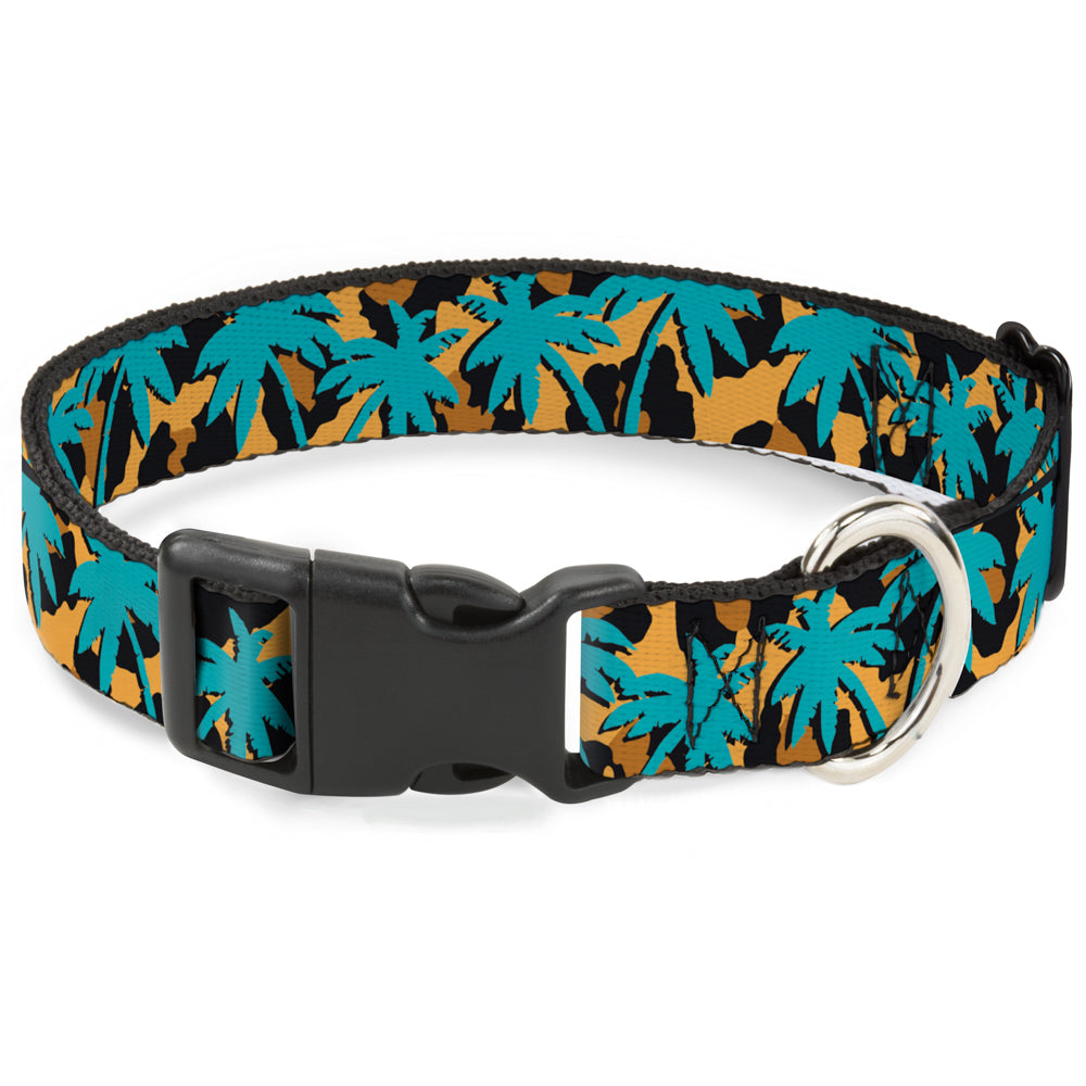 Plastic Clip Collar - Palm Tree Silhouette Leopard Brown/Turquoise Plastic Clip Collars Buckle-Down